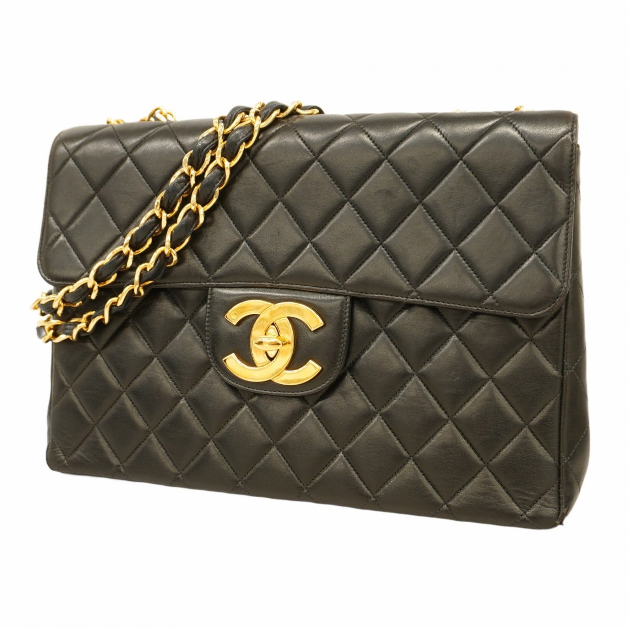 Chanel Shoulder Bag Deca Matelasse Lambskin Black Women's