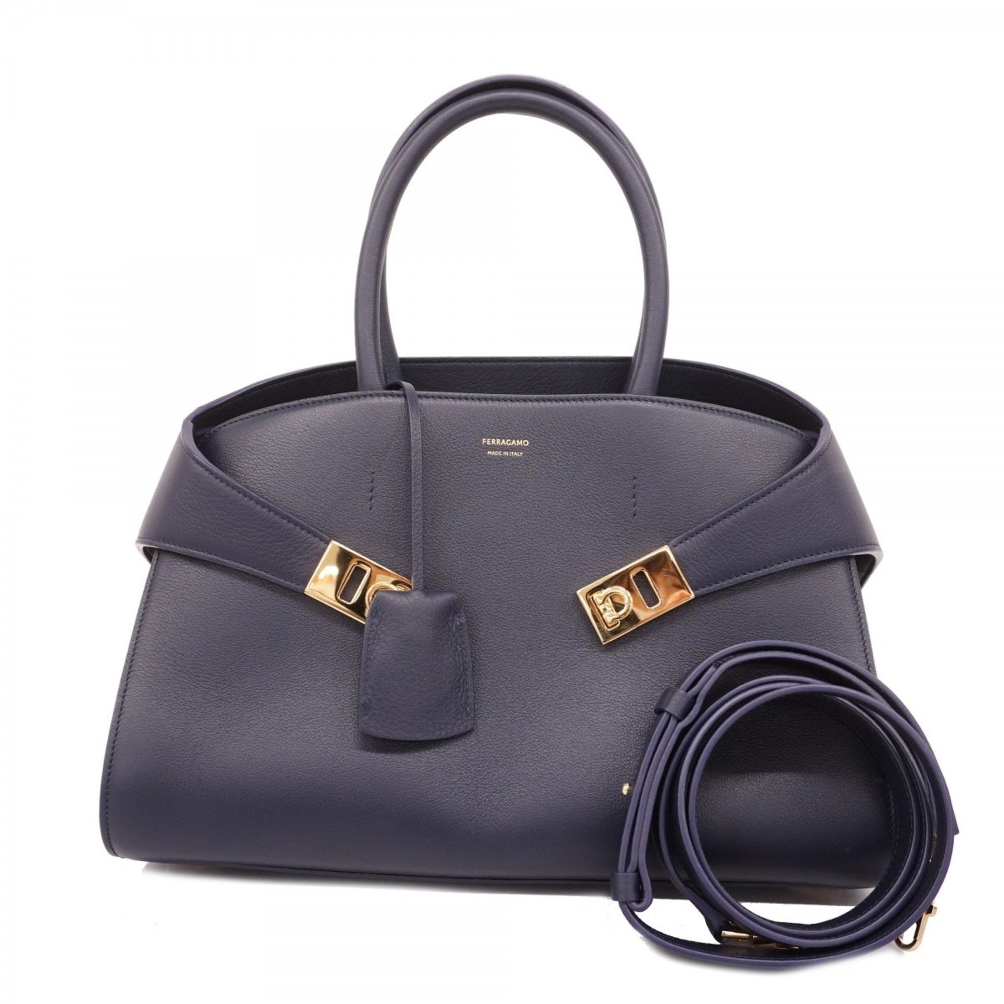 Salvatore Ferragamo Handbag Gancini Leather Navy Women's