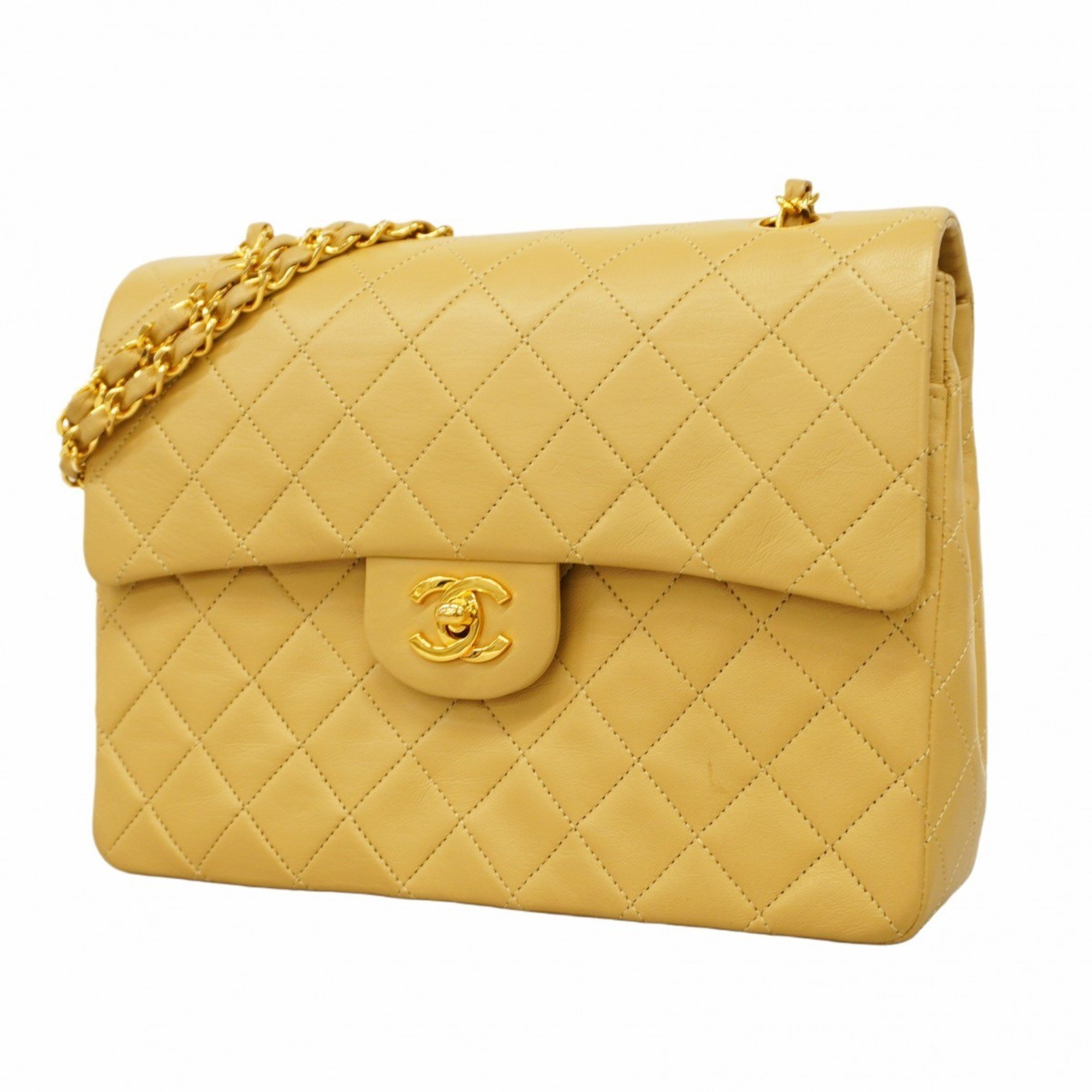 Chanel Shoulder Bag Matelasse Lambskin Beige Women's