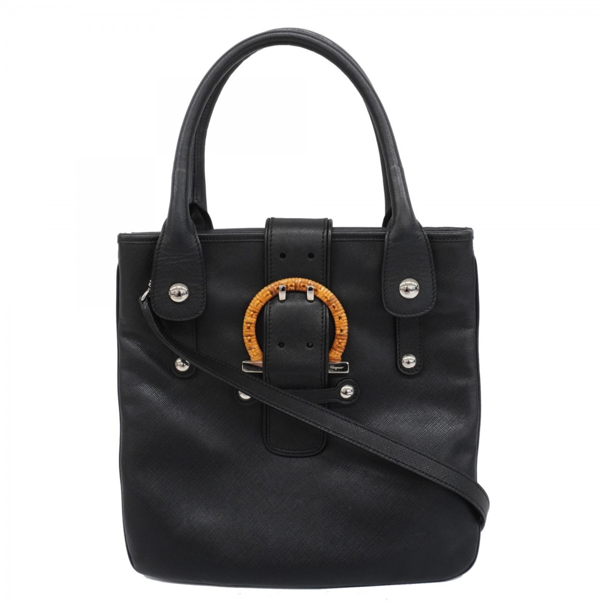 Salvatore Ferragamo Handbag Gancini Leather Black Women's