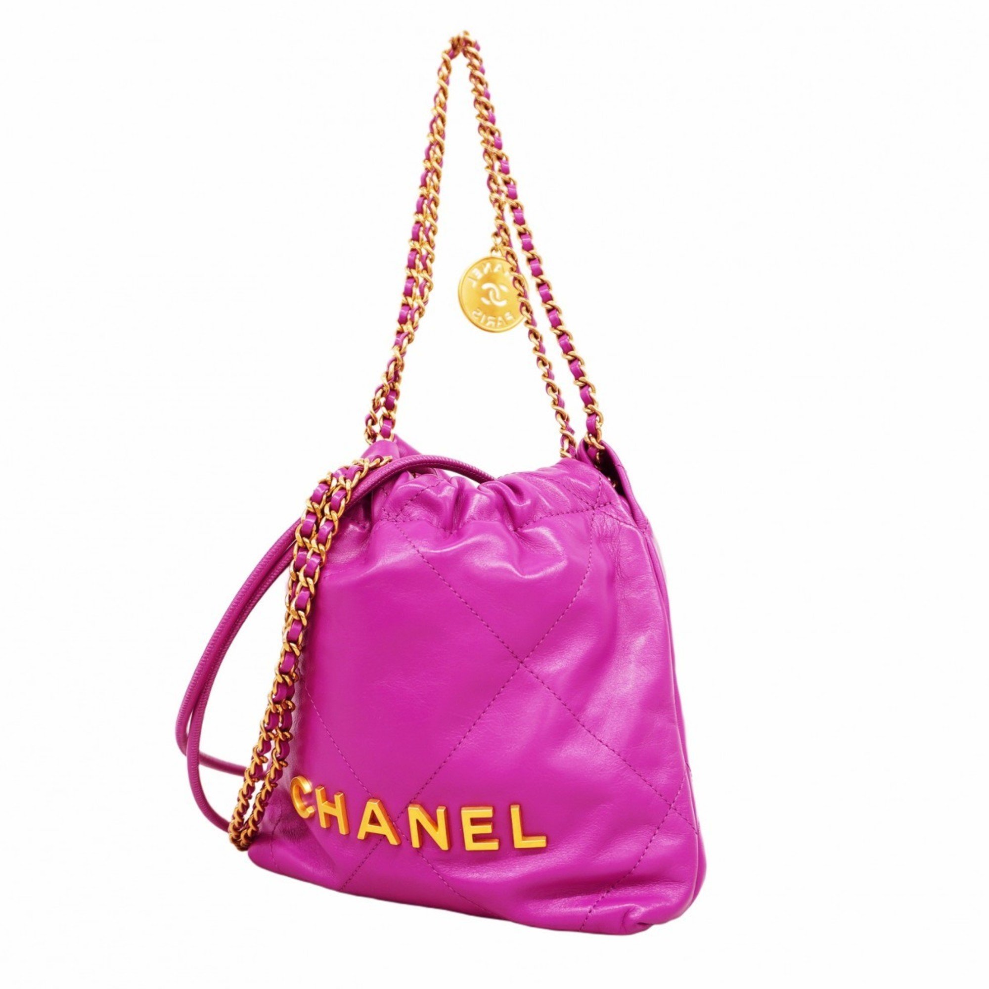 Chanel Handbag 22 Leather Purple Chain Ladies