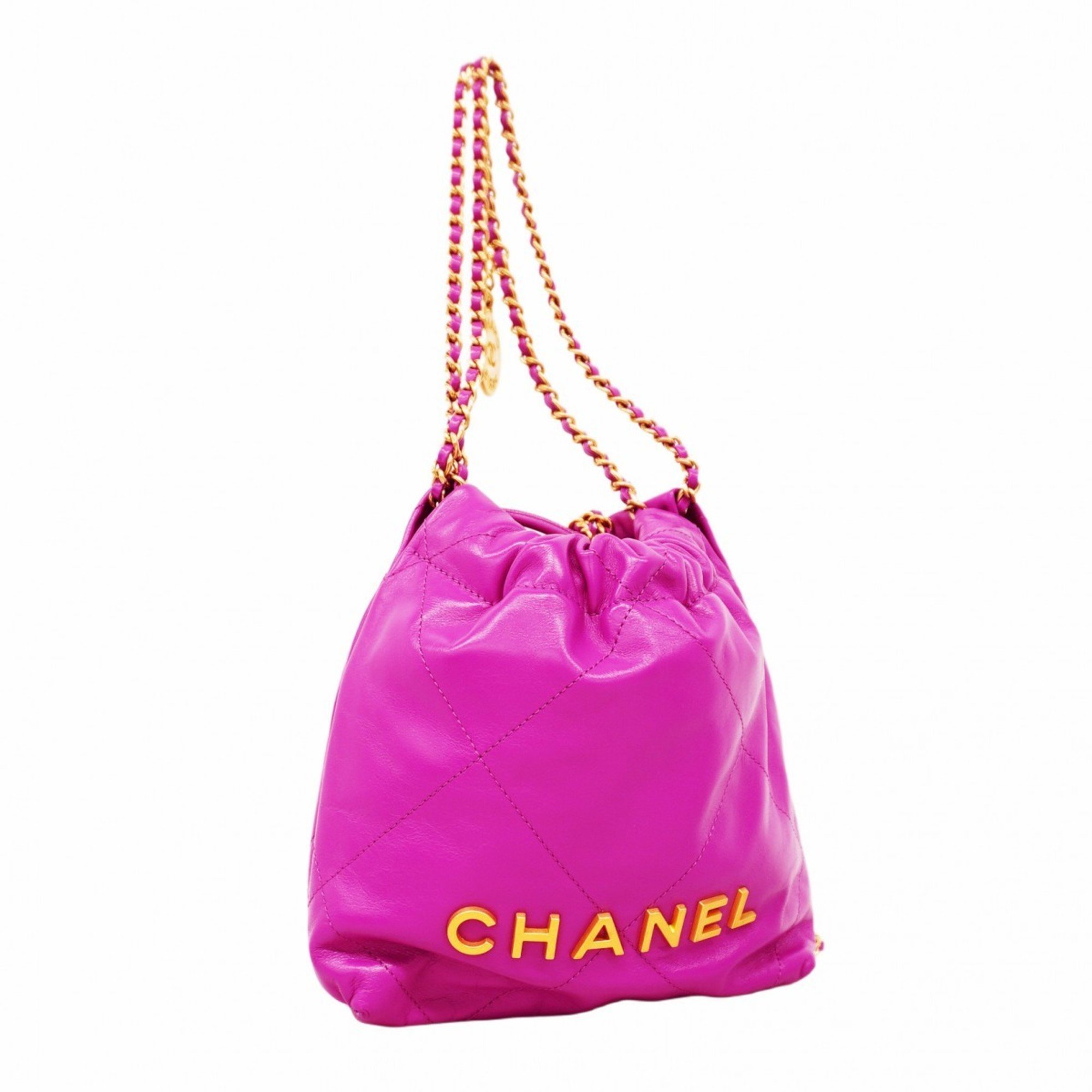 Chanel Handbag 22 Leather Purple Chain Ladies