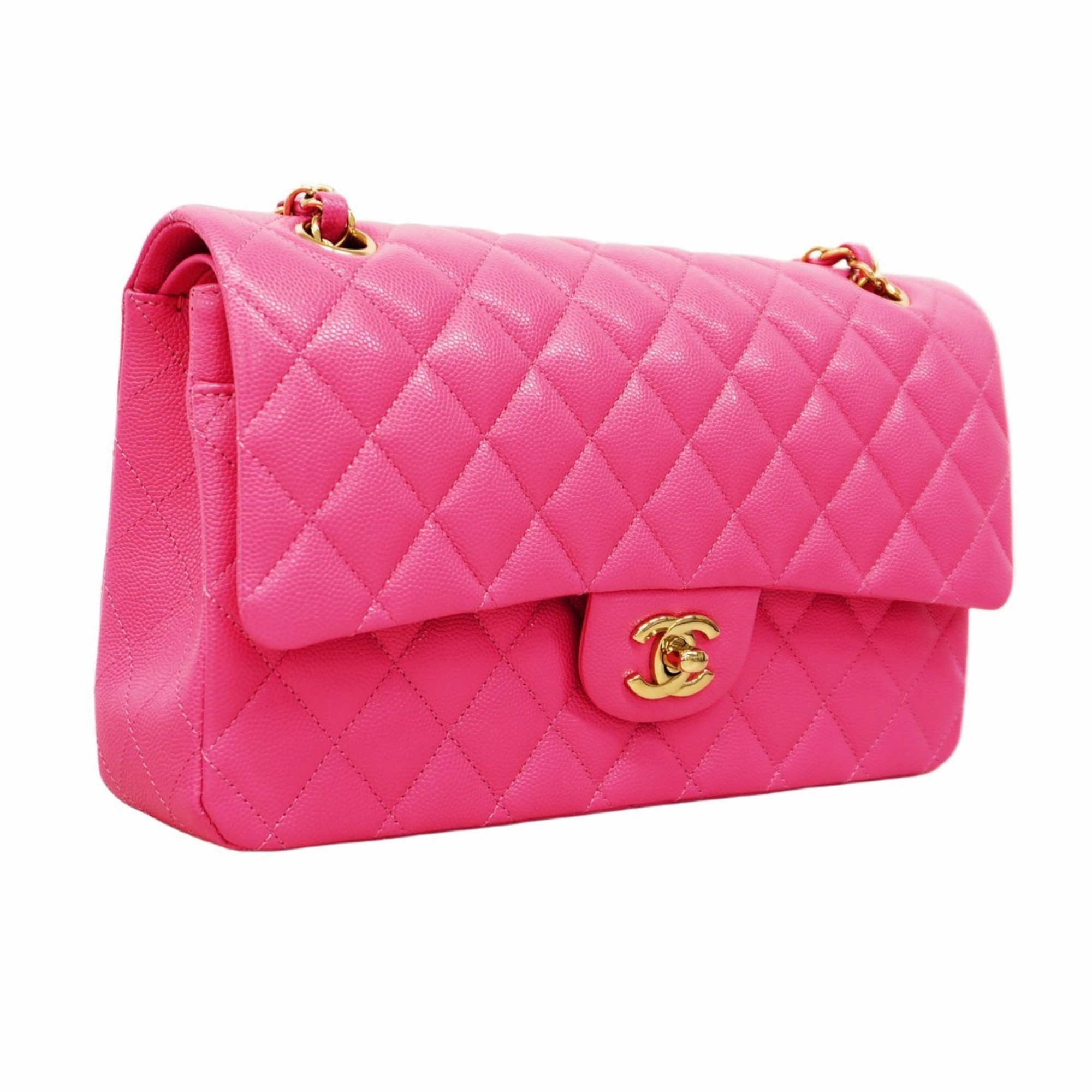 Chanel Shoulder Bag Matelasse Caviar Skin Pink Champagne Ladies