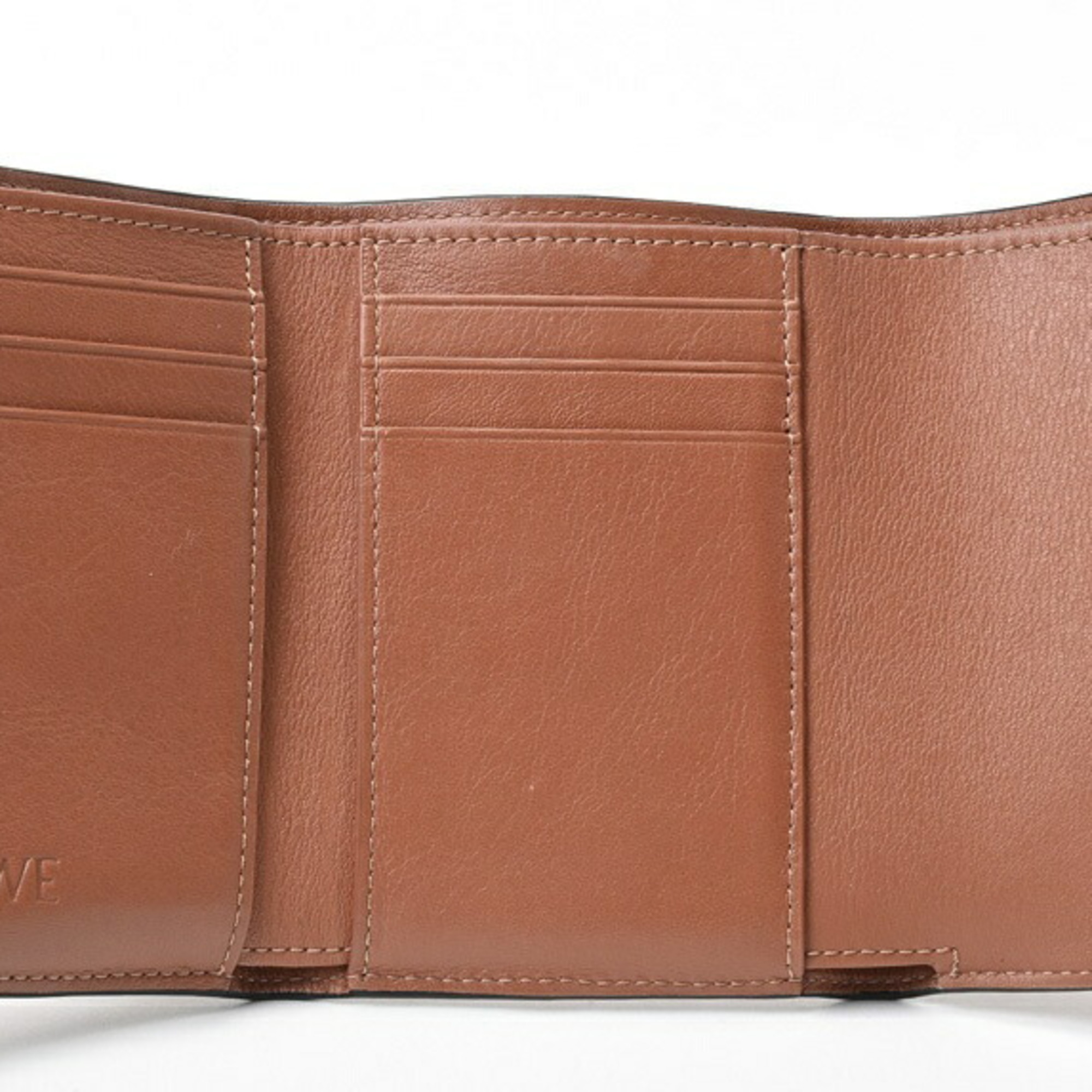 LOEWE Anagram Vertical Wallet Small Tri-fold C821S33X01 Pebble Grain Calf Tan E-156540