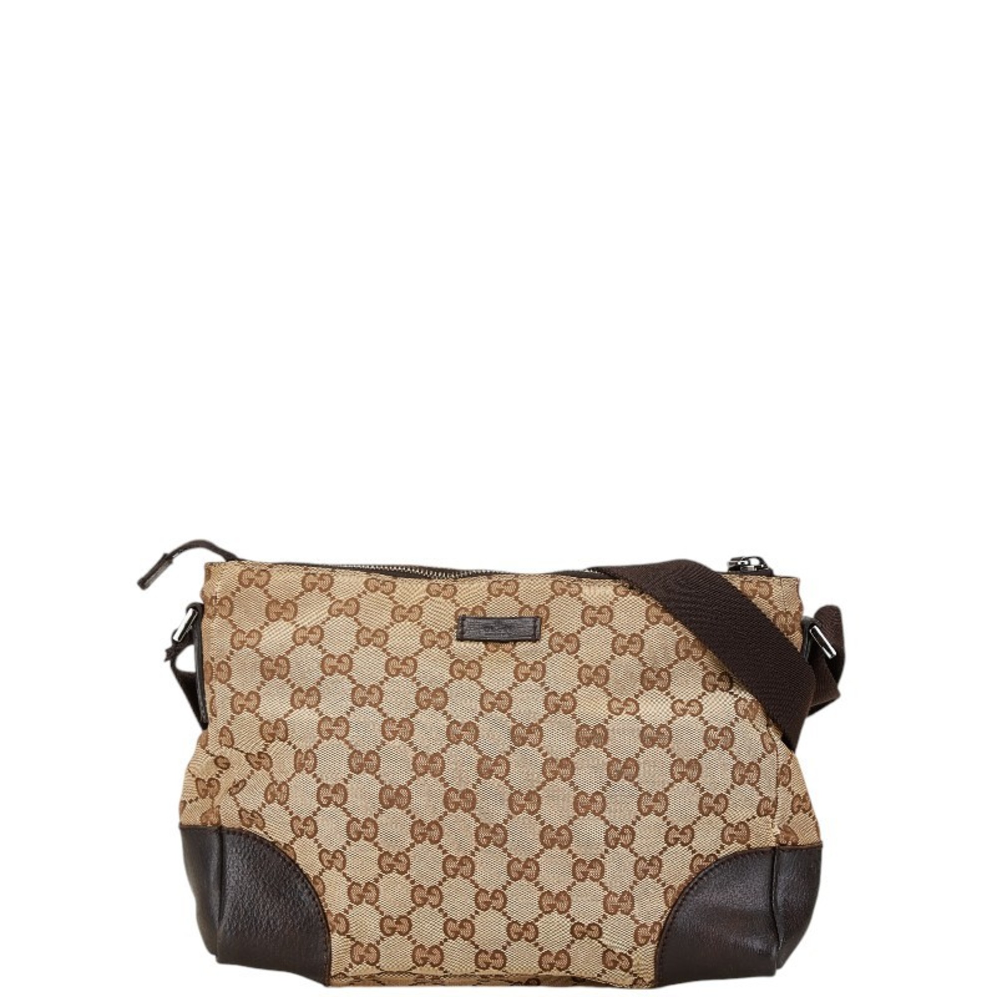 Gucci GG Canvas Shoulder Bag 114273 Beige Brown Leather Women's GUCCI