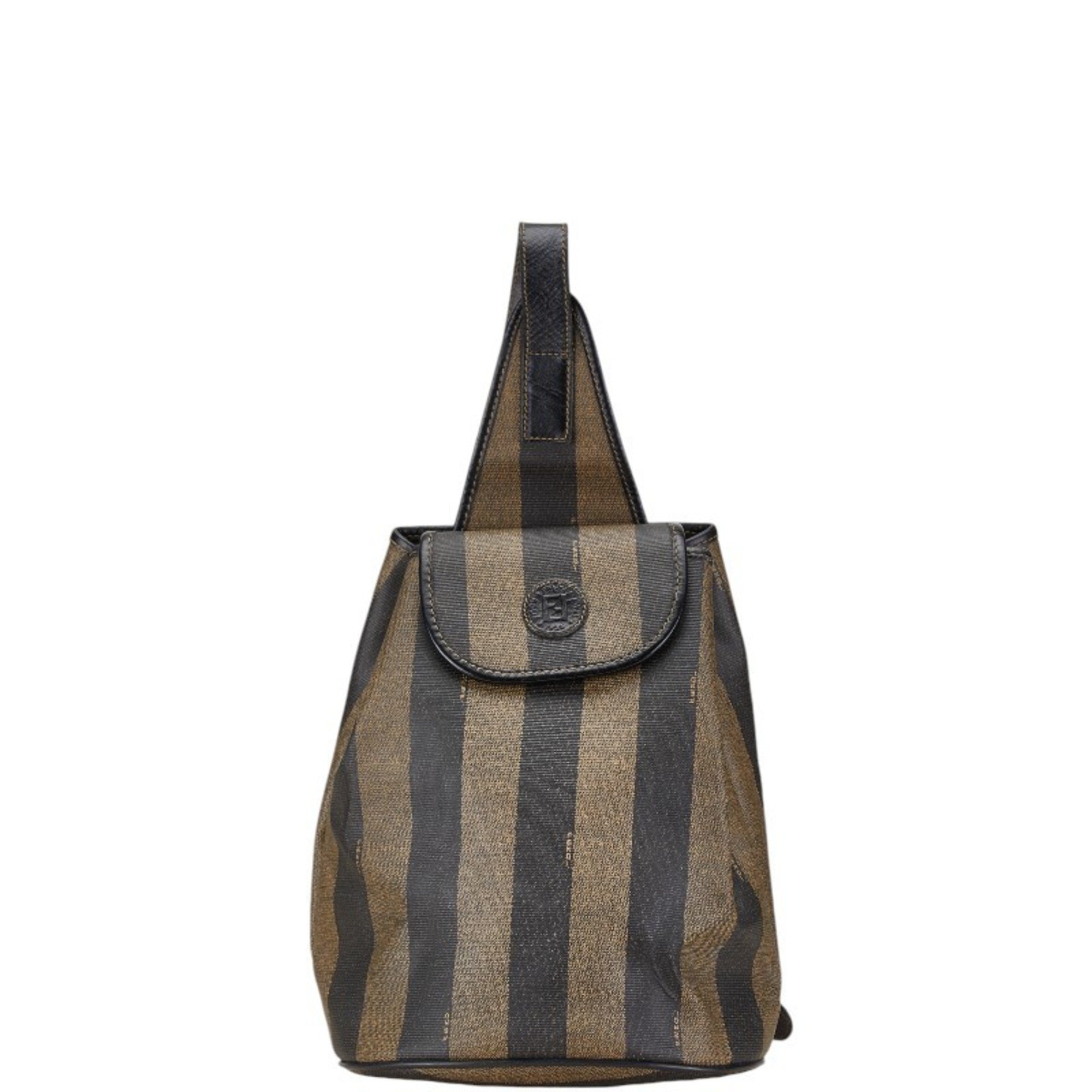 FENDI Pecan Backpack Bag 14559 Brown Black PVC Leather Women's