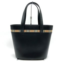 BURBERRY Nova check handbag, interior check, bucket-shaped, leather, black, women's