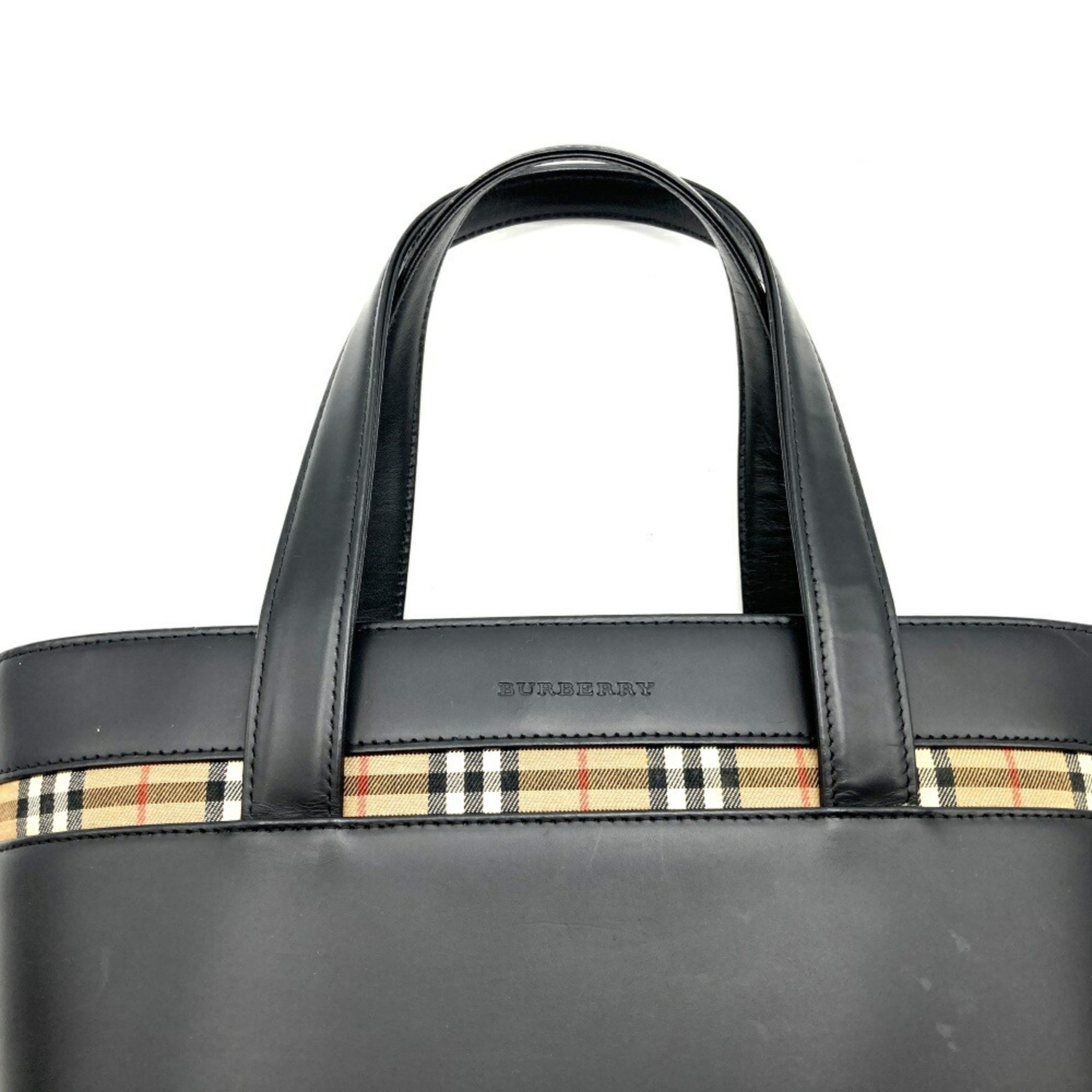 BURBERRY Nova check handbag, interior check, bucket-shaped, leather, black, women's