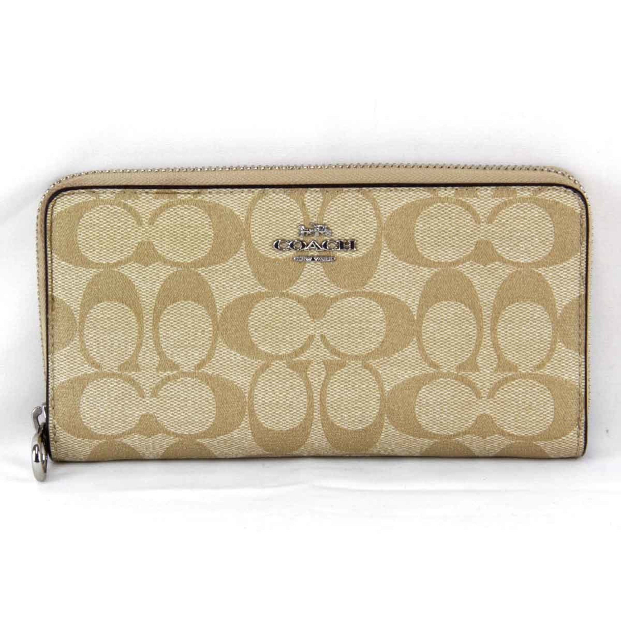 COACH Long Wallet Leather Beige Women's