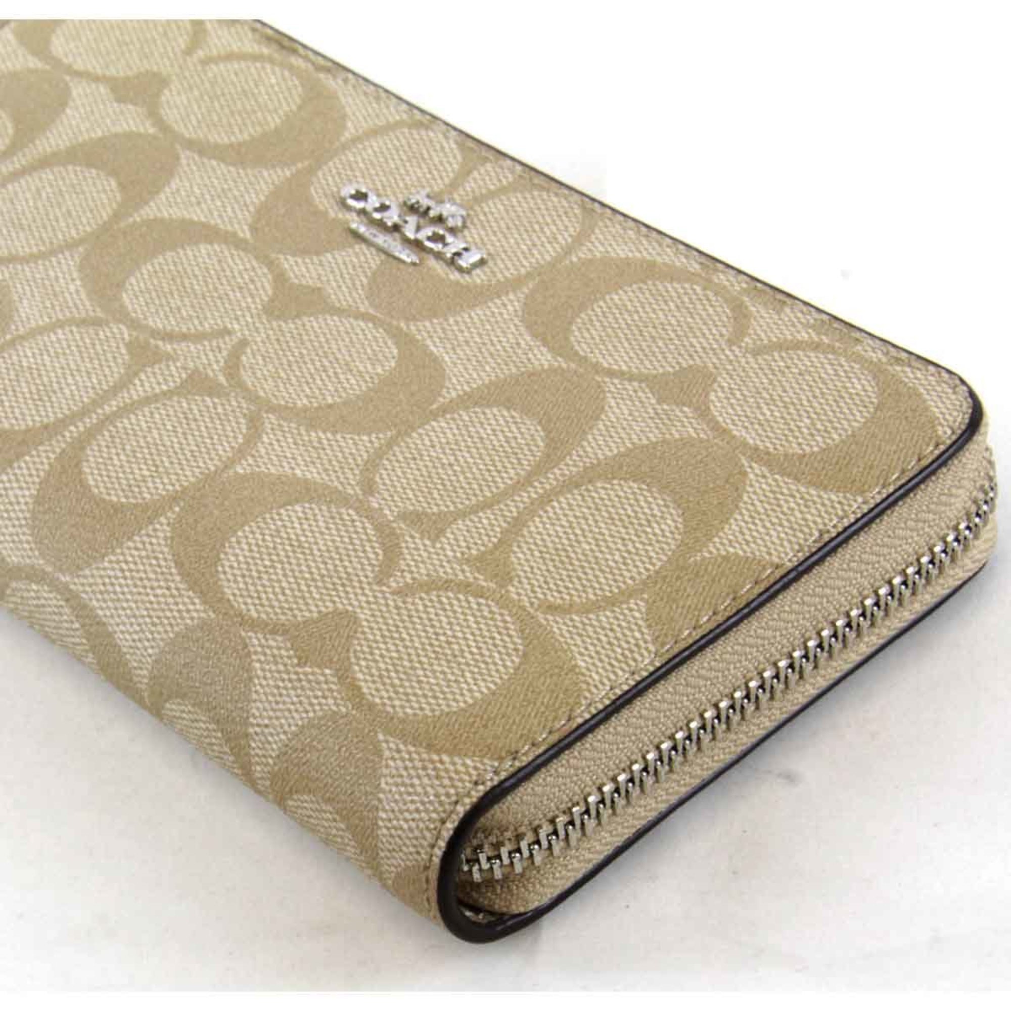 COACH Long Wallet Leather Beige Women's