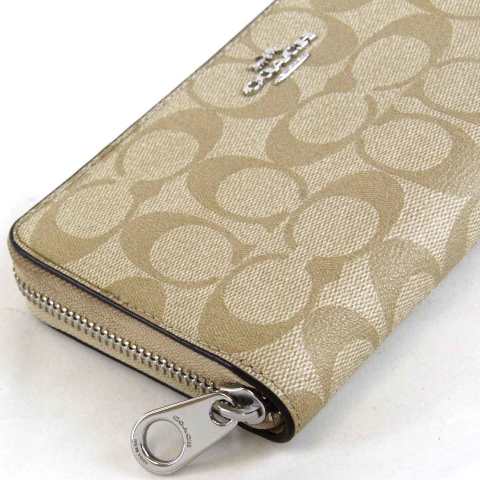 COACH Long Wallet Leather Beige Women's