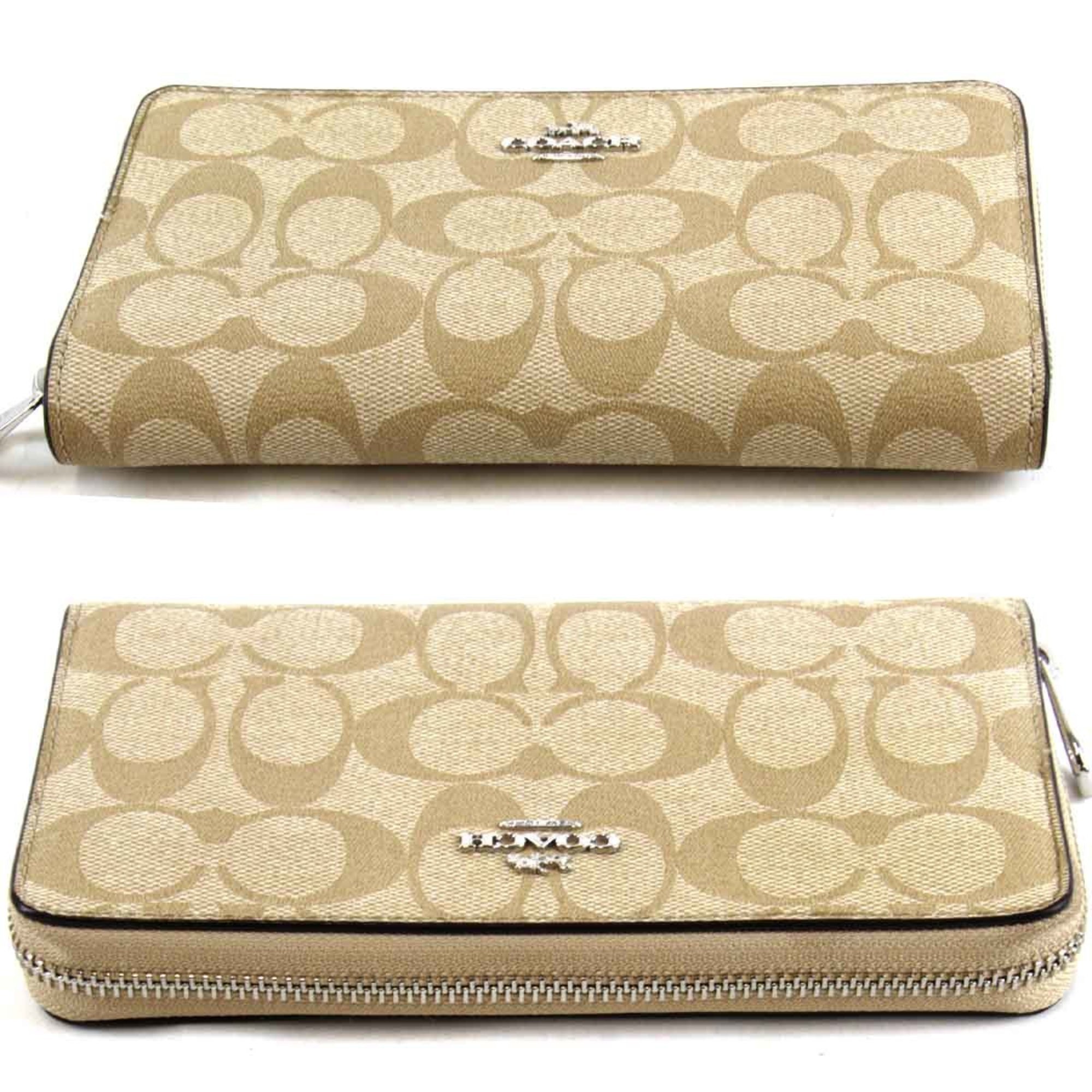 COACH Long Wallet Leather Beige Women's