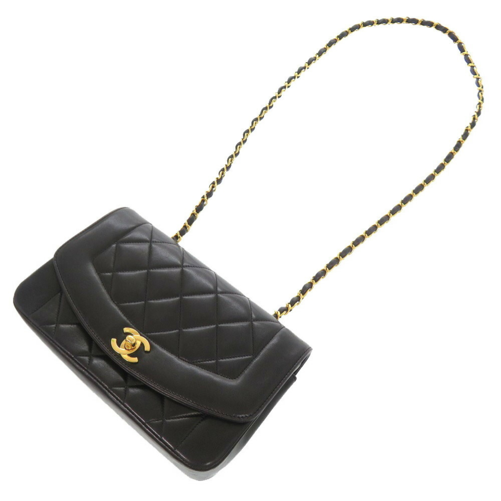 CHANEL DIANA 22 SMALL MATELASSE LAMBSKIN BLACK SHOULDER BAG COCO MARK 0092