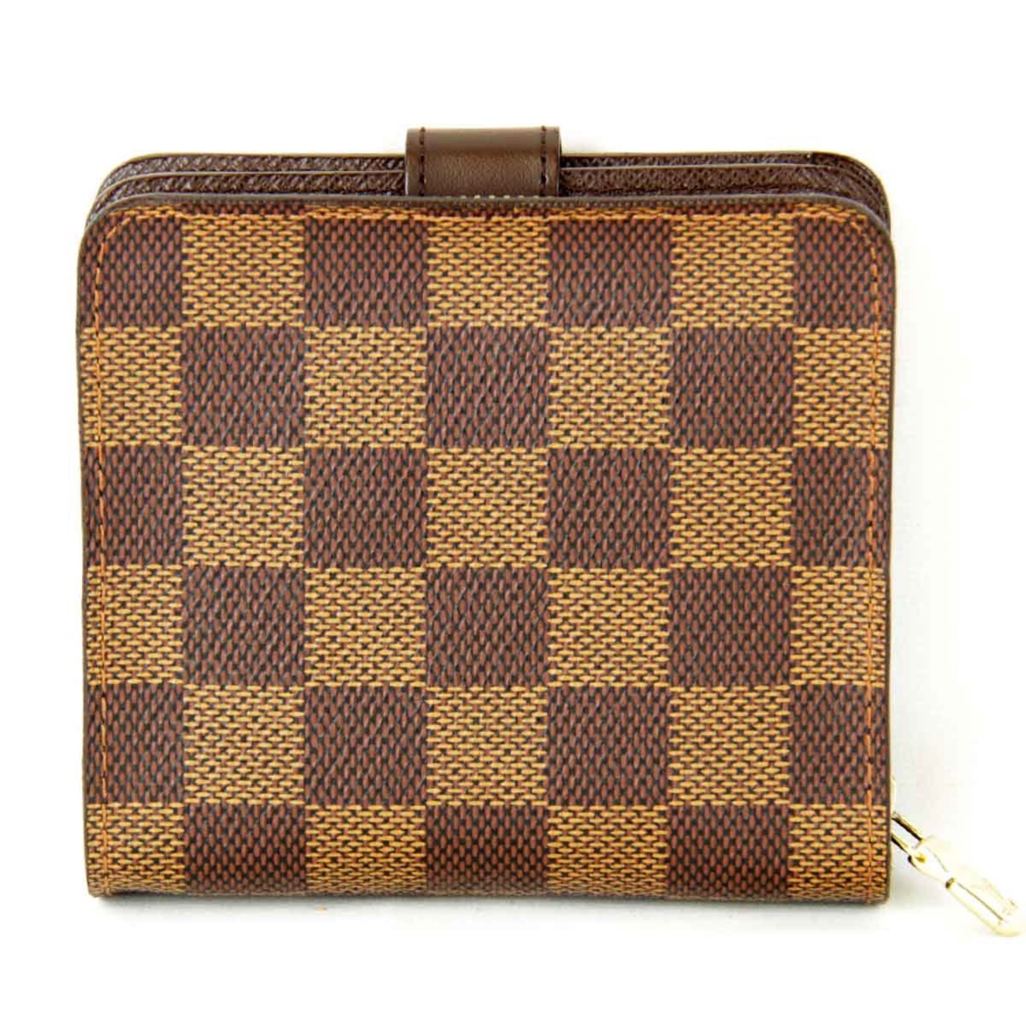 LOUIS VUITTON Compact Zip N61668 Bi-fold Wallet Damier Canvas Brown Women's