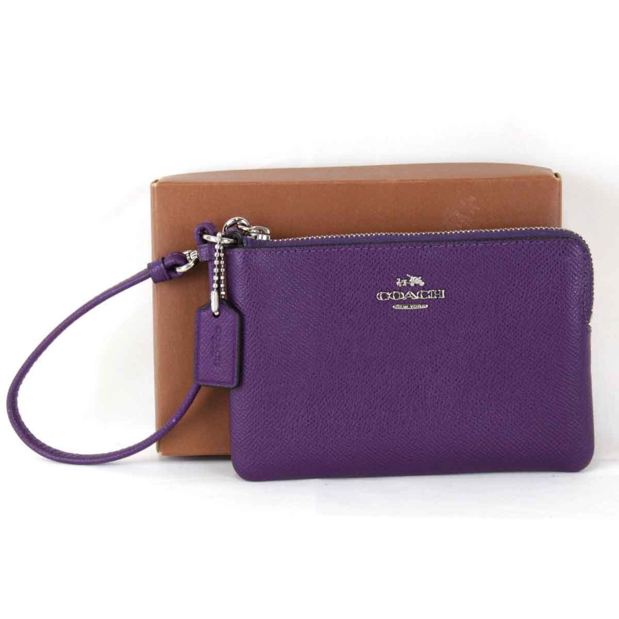 COACH Wristlet Pouch Leather Purple Women's