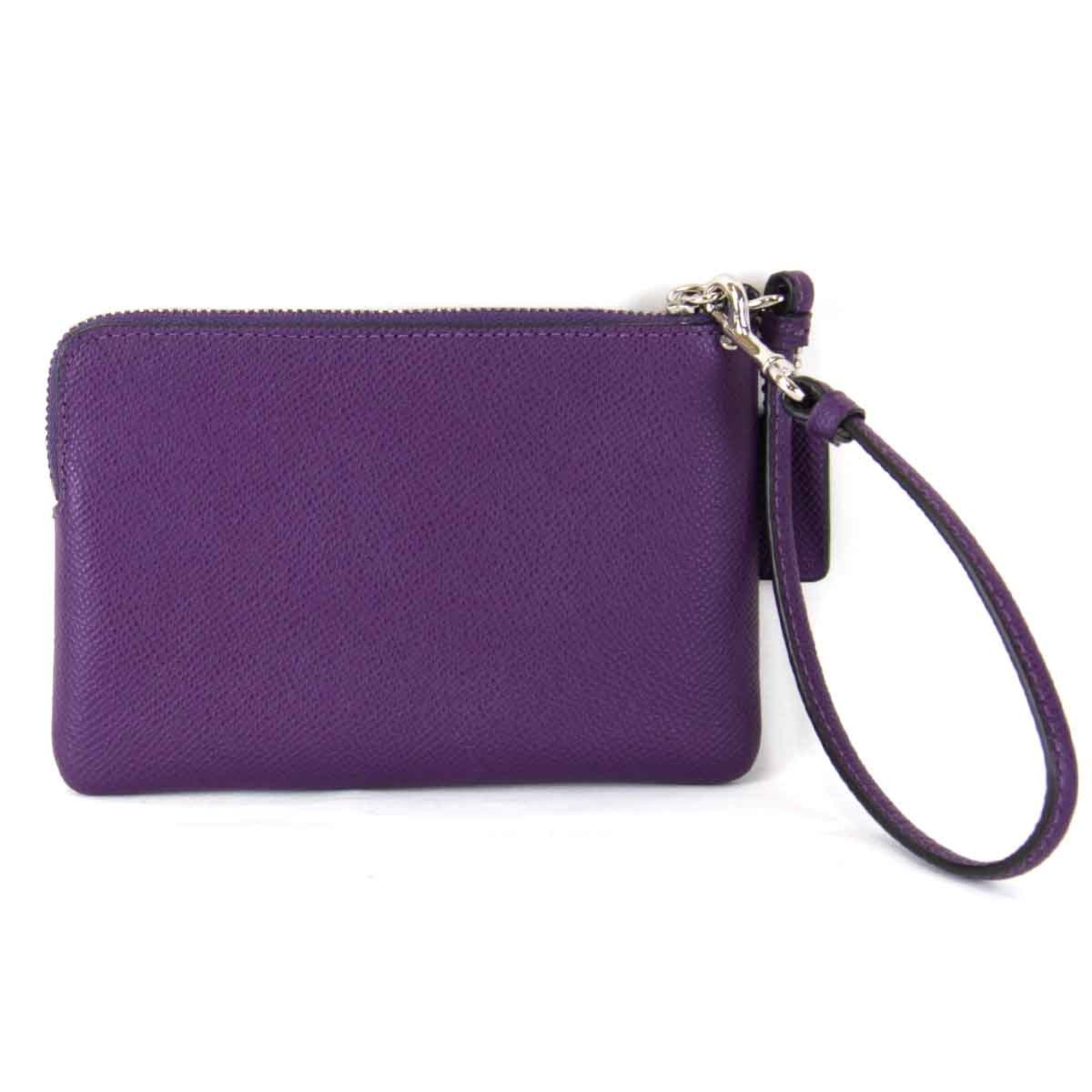 COACH Wristlet Pouch Leather Purple Women's