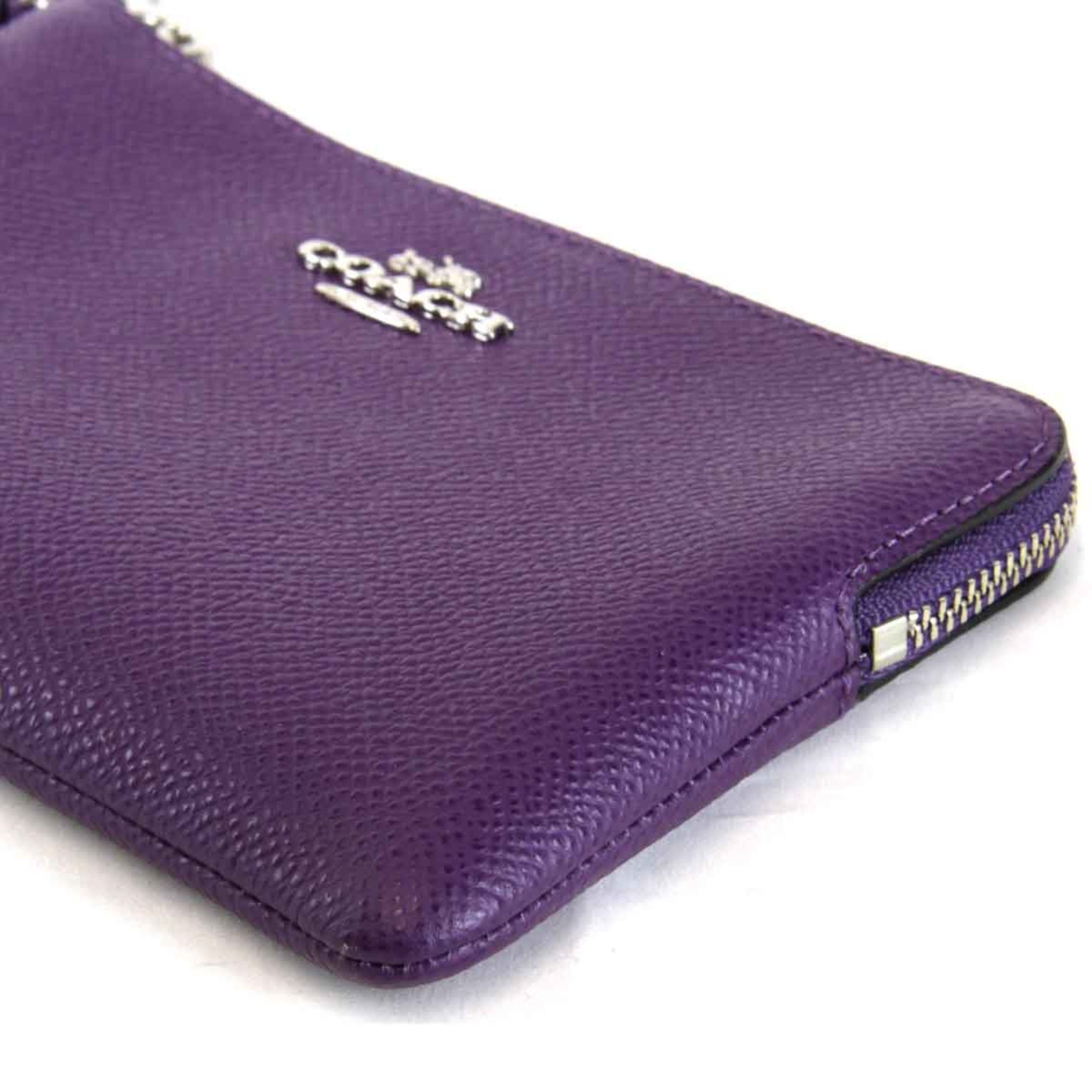 COACH Wristlet Pouch Leather Purple Women's