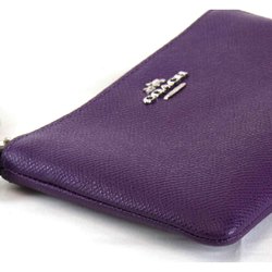 COACH Wristlet Pouch Leather Purple Women's