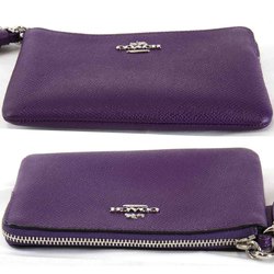 COACH Wristlet Pouch Leather Purple Women's