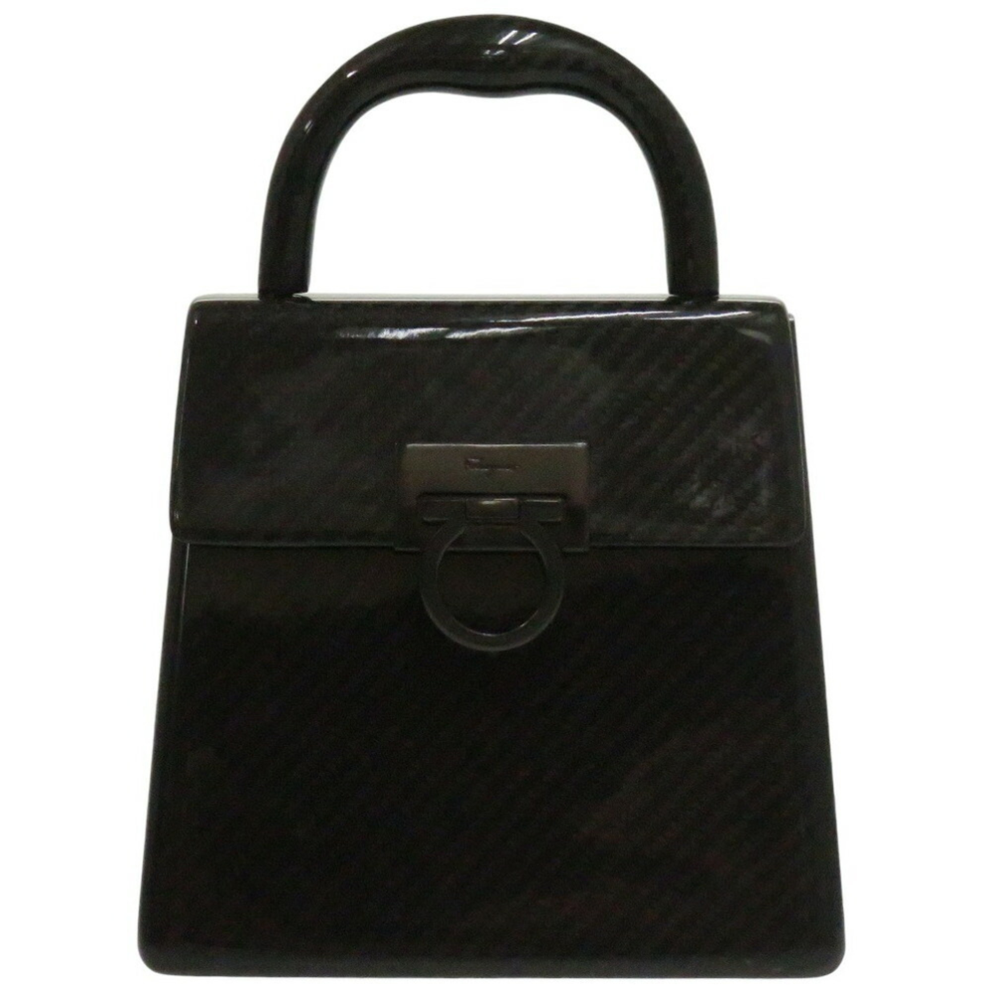 Salvatore Ferragamo Gancini DO-21 9746 Carbon Black Handbag 1537Salvatore