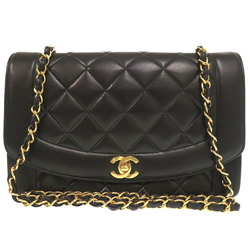 CHANEL DIANA 25 MEDIUM LAMBSKIN BLACK MATTELASSE SHOULDER BAG COCO MARK 0091