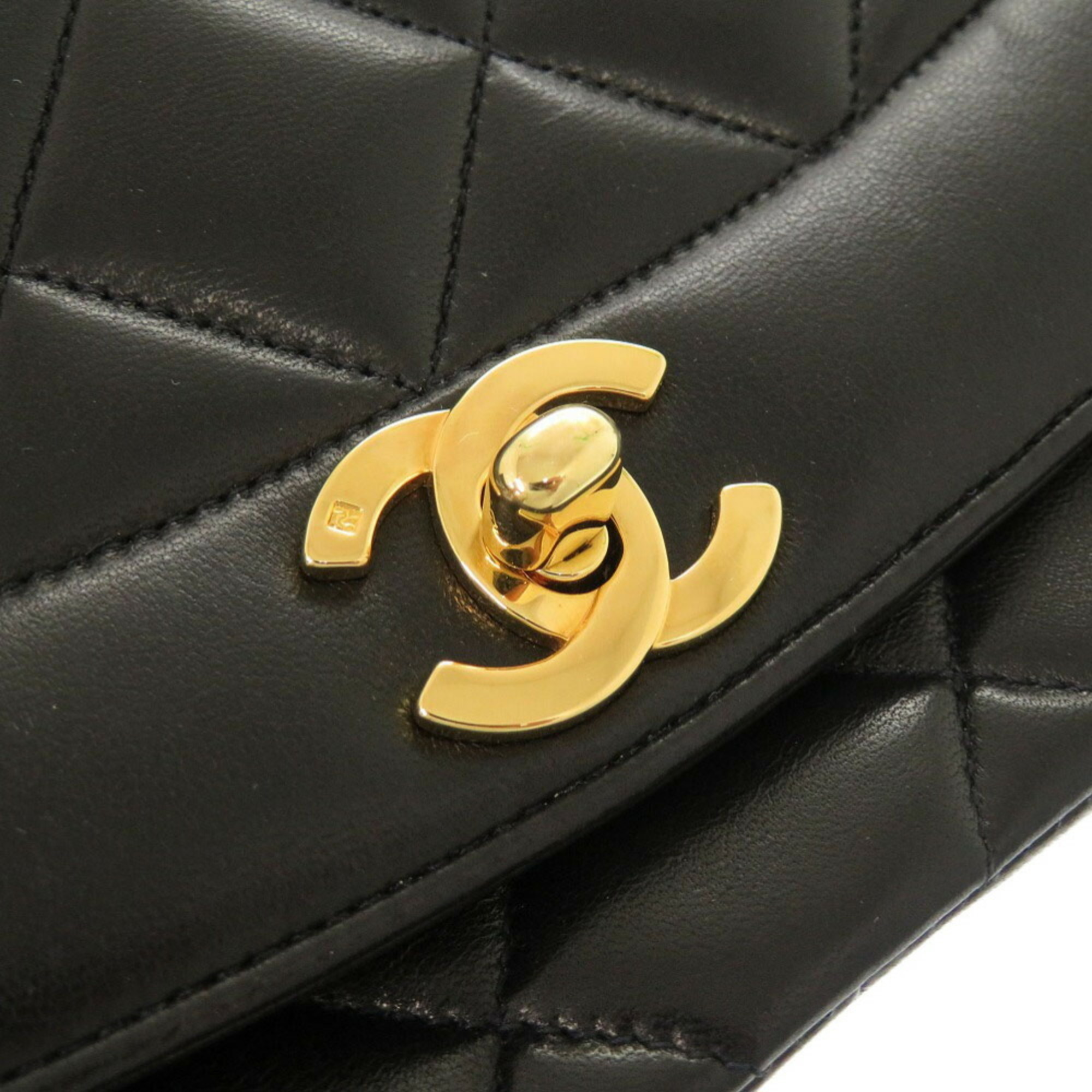 CHANEL DIANA 25 MEDIUM LAMBSKIN BLACK MATTELASSE SHOULDER BAG COCO MARK 0091