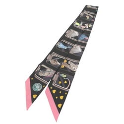 Hermes Twilly Story HERMES STORY Silk Black Pink Scarf Muffler 0773HERMES