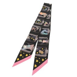 Hermes Twilly Story HERMES STORY Silk Black Pink Scarf Muffler 0773HERMES