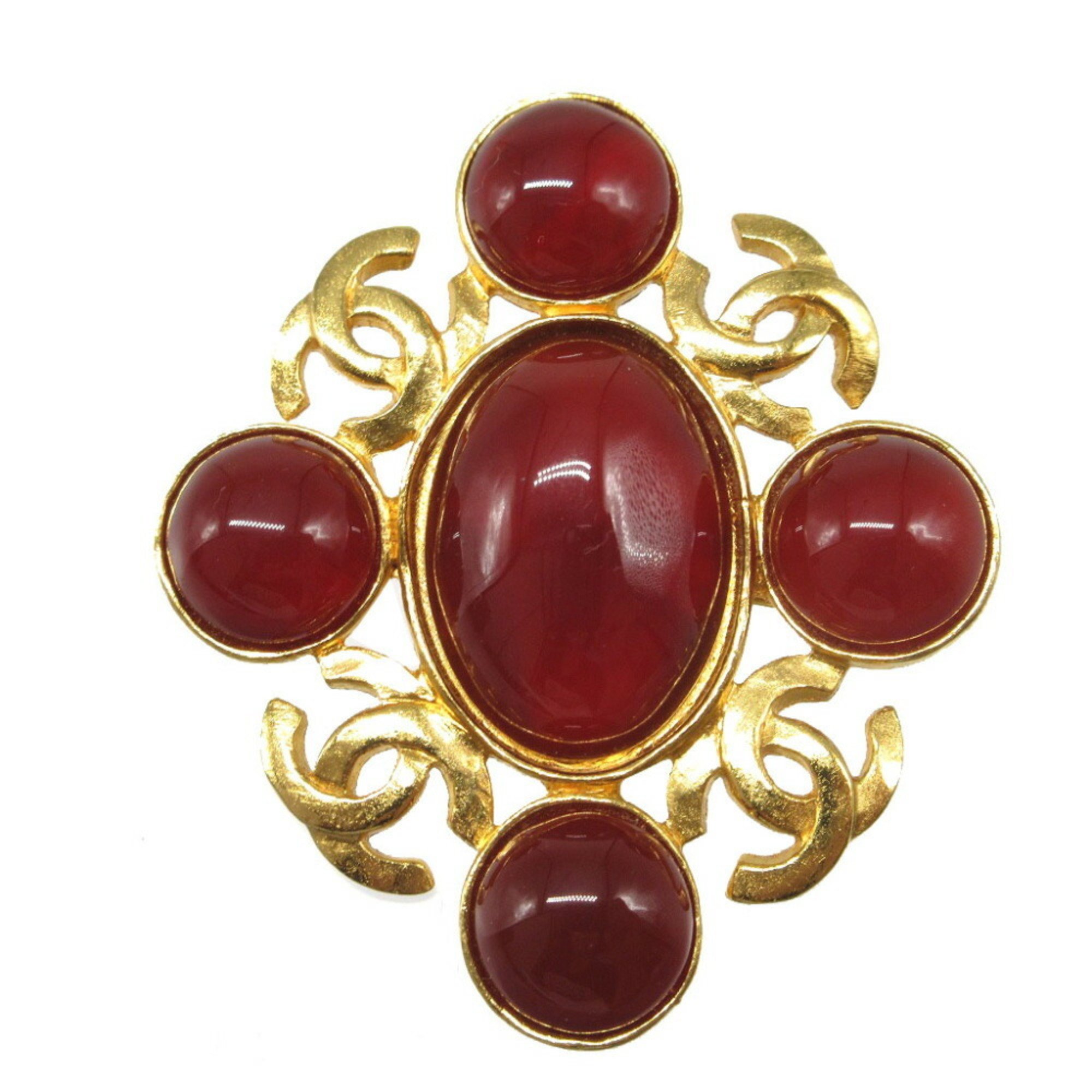 Chanel Coco Mark 95A (made in 1995) Color Stone Metal Gold Red Brooch 0070CHANEL