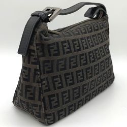 FENDI Zucchino Handbag Canvas Leather Brown Black Women's