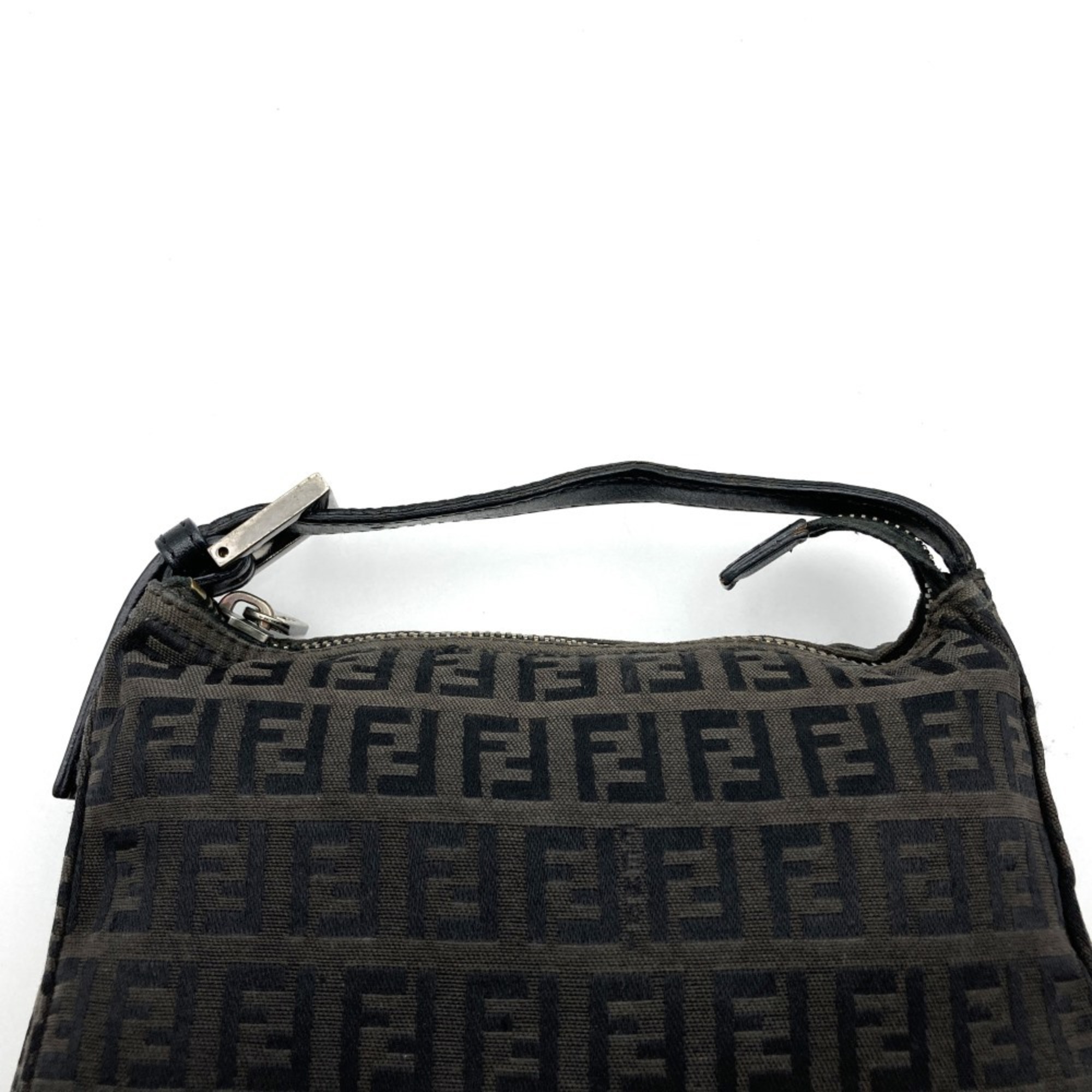 FENDI Zucchino Handbag Canvas Leather Brown Black Women's