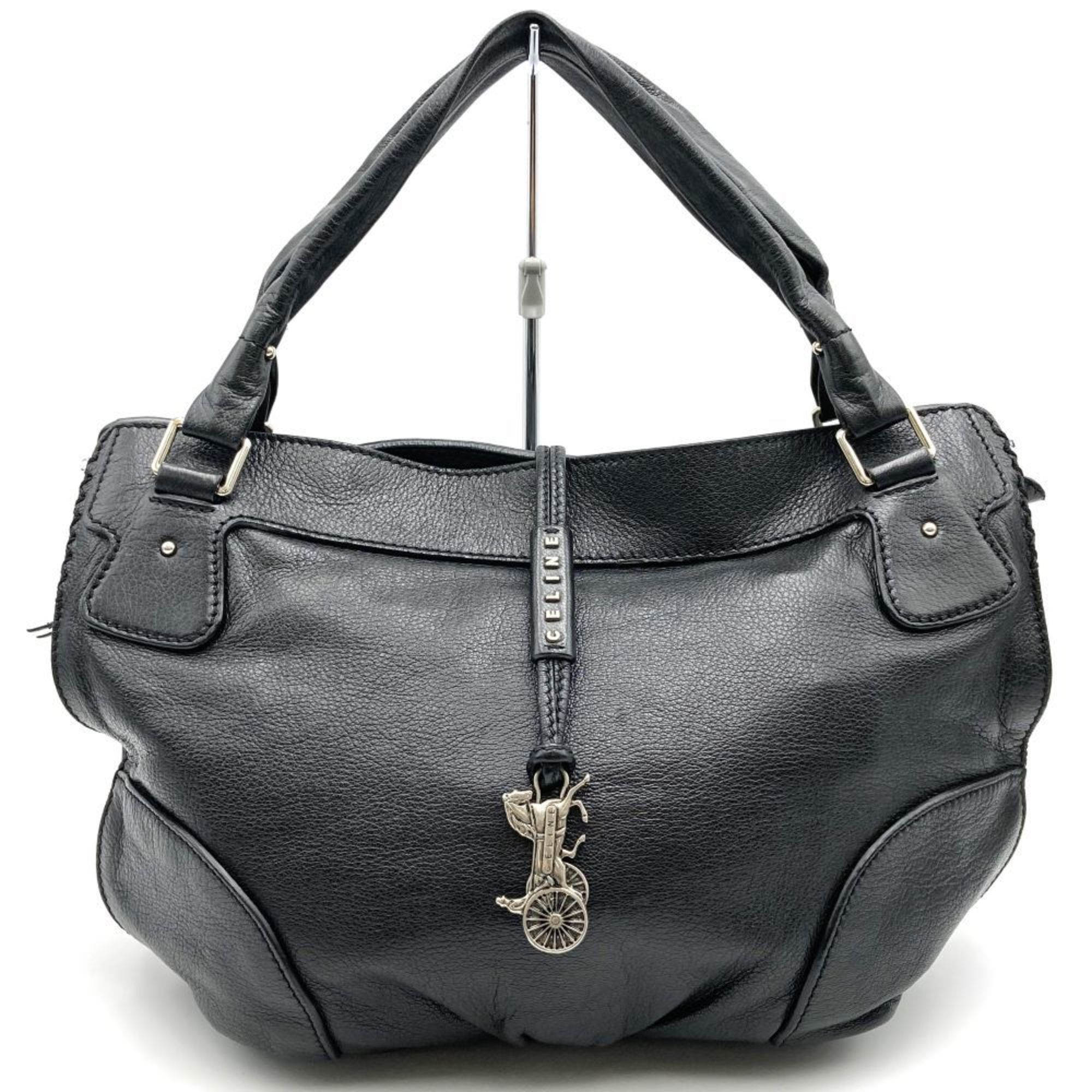 CELINE Handbag Shoulder Bag Carriage Hardware Leather Black Bittersweet WC-PA-0117 Women's