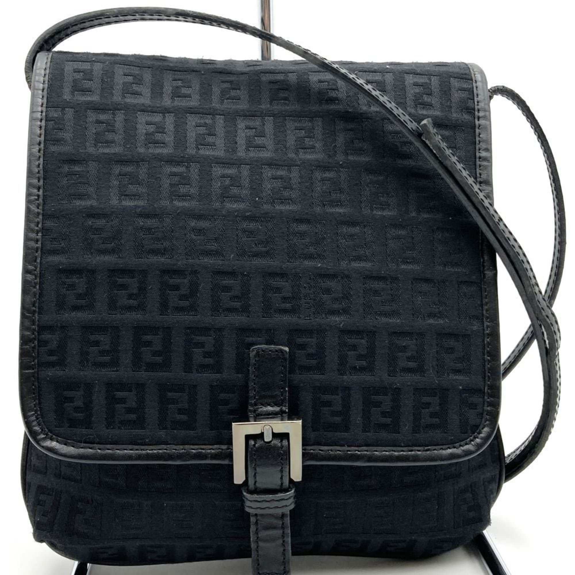 FENDI Shoulder Bag Canvas Leather Black Hardware 8BT052 Women's