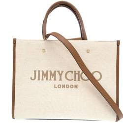 Jimmy Choo Avenue M Canvas Leather Beige Brown 2WAY Tote Bag 0216JIMMY CHOO