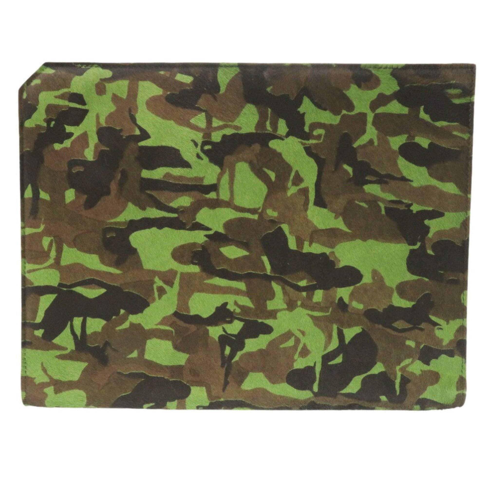 Jimmy Choo Clutch Bag Camouflage Pattern Pony Leather Green Black 0609JIMMY CHOO