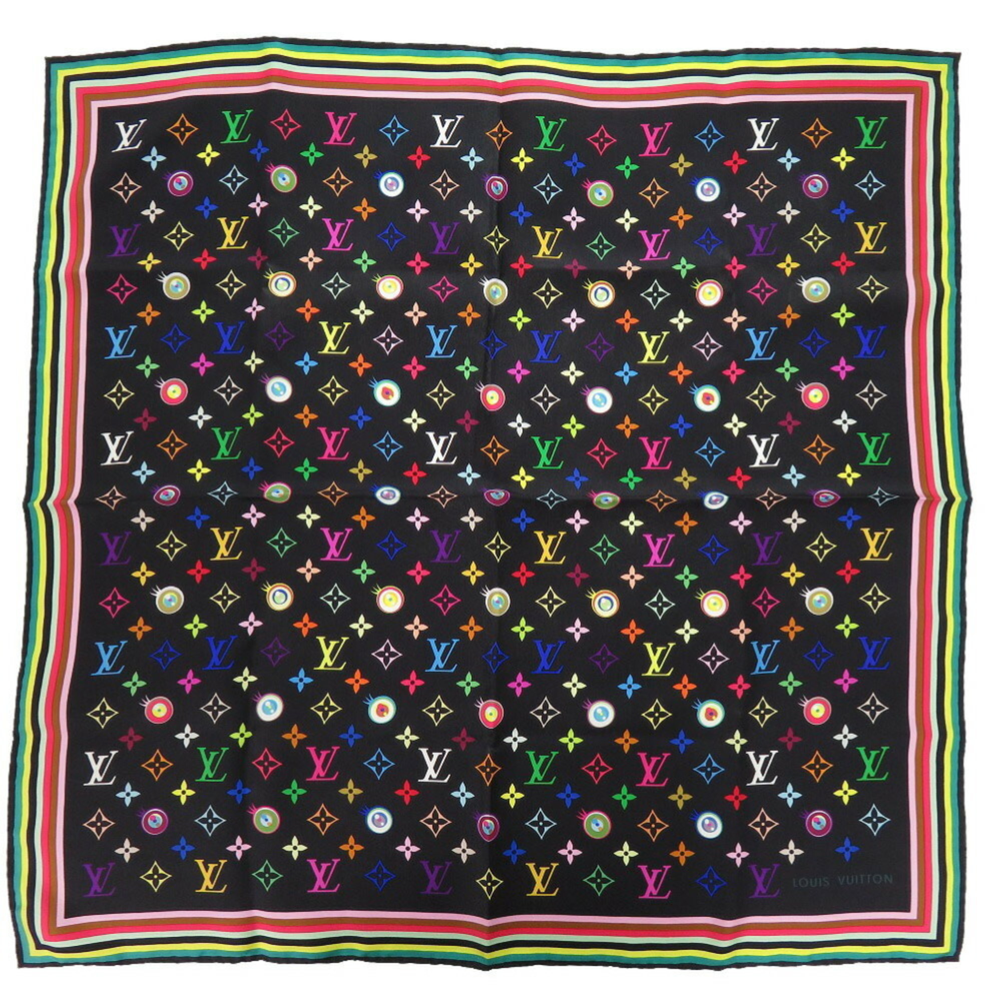 Louis Vuitton I Love Monogram Scarf Muffler Multicolor Noir Black M71916 Takashi Murakami LV 0191 LOUIS VUITTON