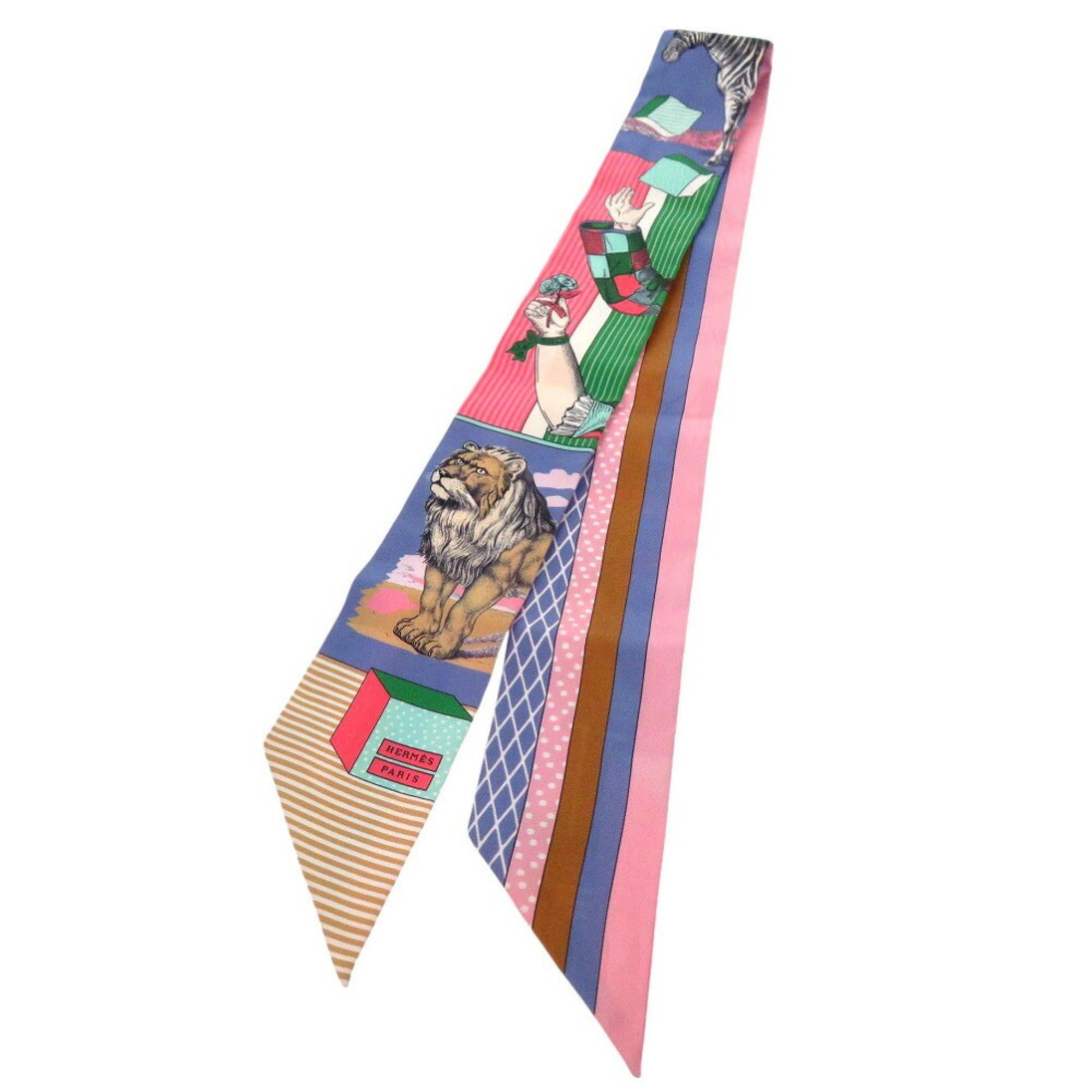 Hermes Twilly GRAND THEATRE NOUVEAU Silk Blue Pink Multicolor Scarf Muffler 0773HERMES