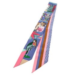 Hermes Twilly GRAND THEATRE NOUVEAU Silk Blue Pink Multicolor Scarf Muffler 0773HERMES