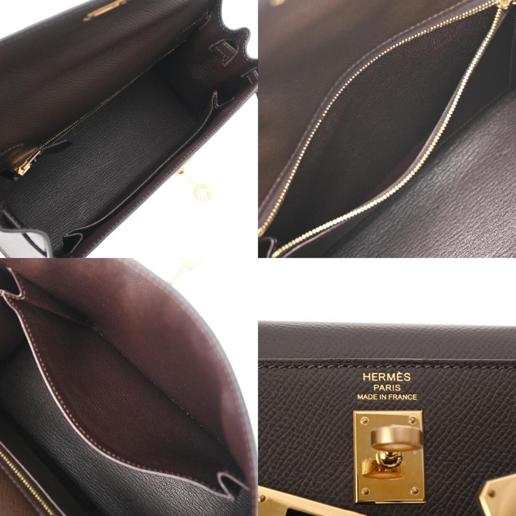 HERMES Kelly 25, outside stitching, Ebène Y stamp (around 2020), women's Epsom leather handbag