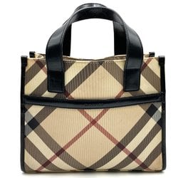 BURBERRY Tote Bag Nova Check Leather Beige Black Women's