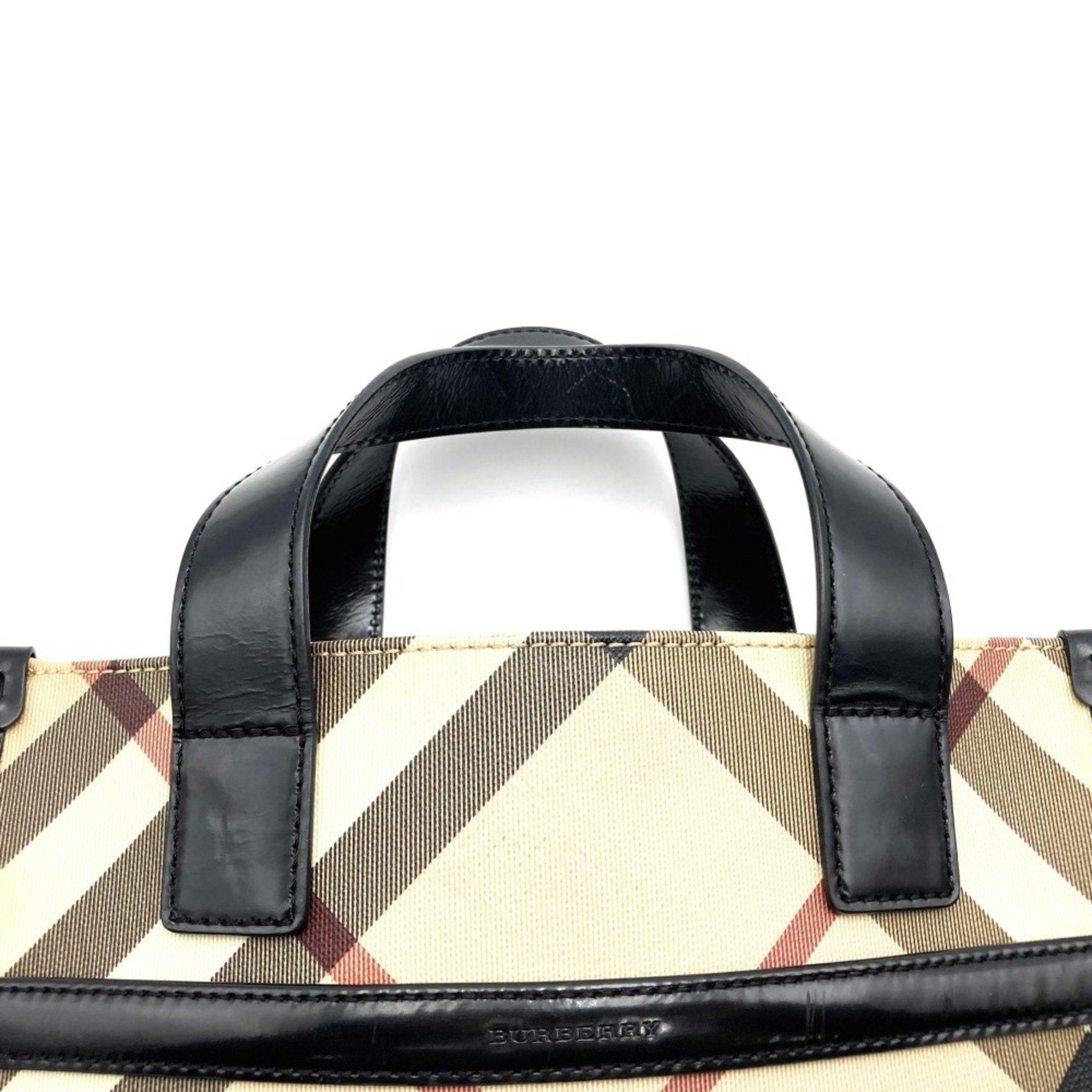 BURBERRY Tote Bag Nova Check Leather Beige Black Women's