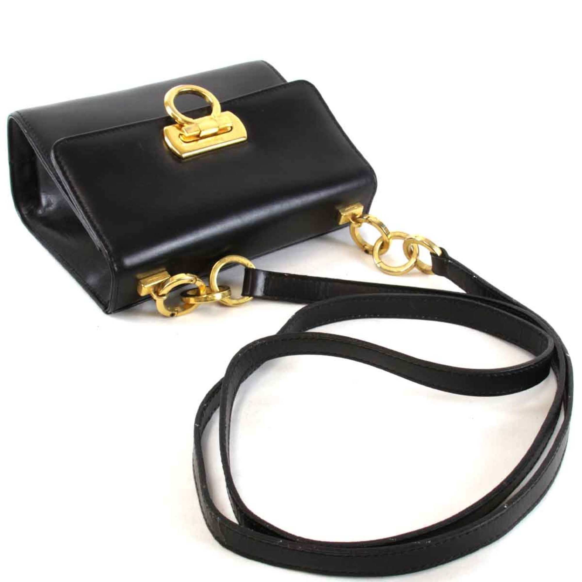 Salvatore Ferragamo Gancini Shoulder Bag Leather Black Women's