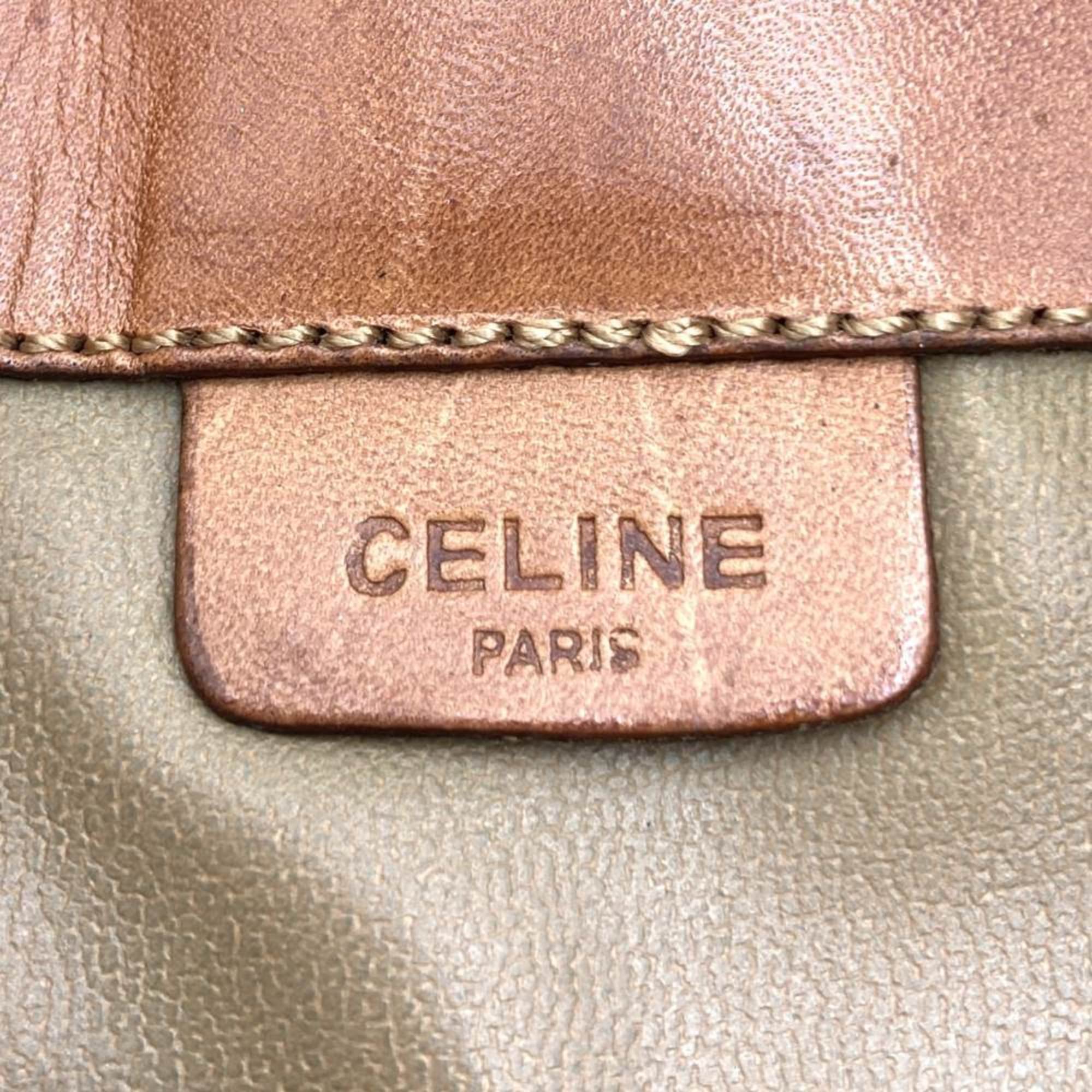 CELINE Clutch Bag Macadam Pattern Flap Brown M07 Women's