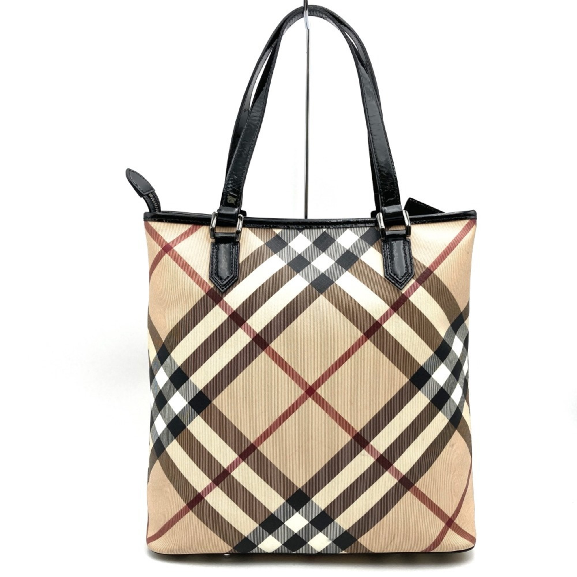 BURBERRY Nova Check Tote Bag Beige Black Enamel Women's