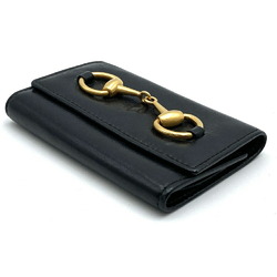 GUCCI 6-Key Case Horsebit Leather Key Holder Black 0332043 Women's Men's