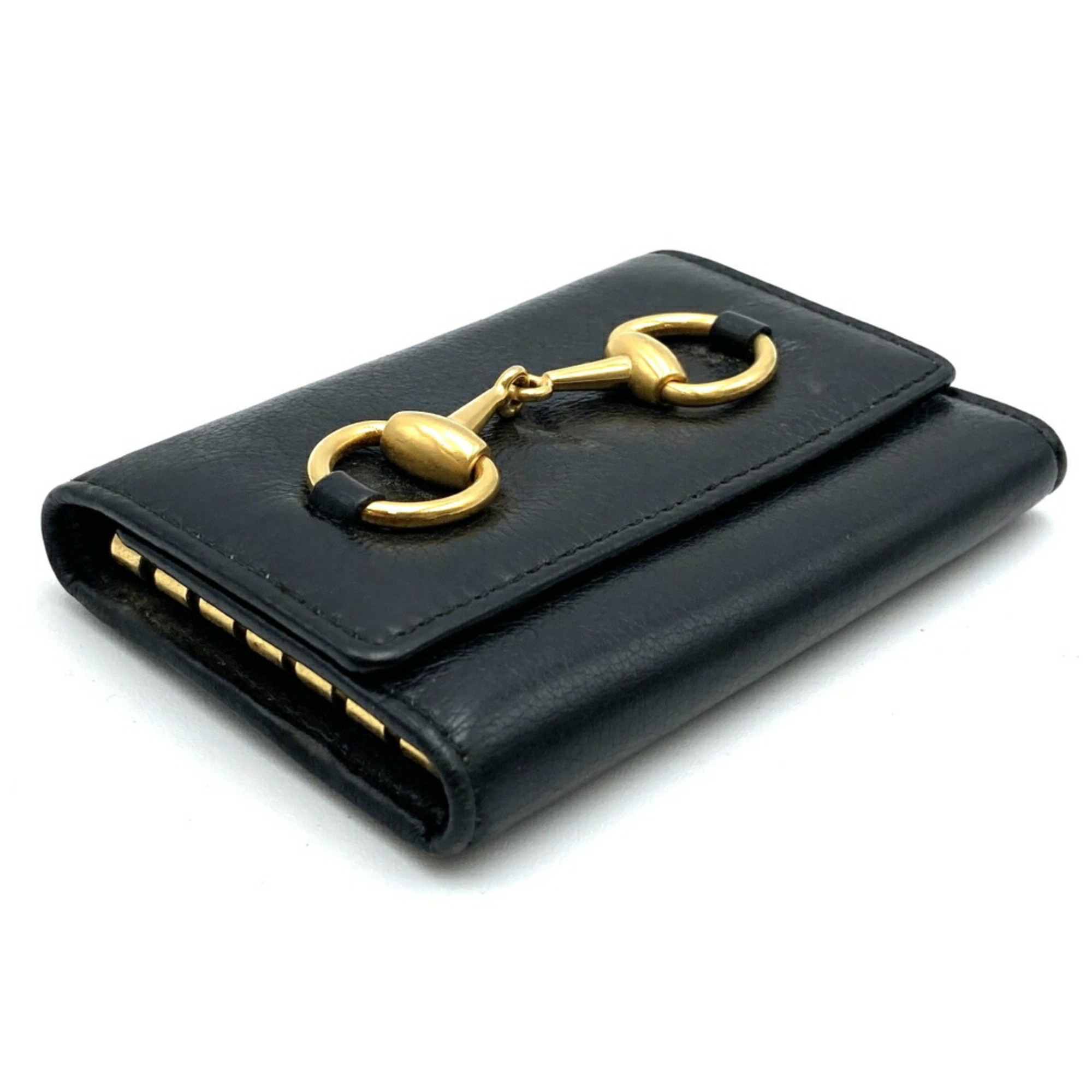 GUCCI 6-Key Case Horsebit Leather Key Holder Black 0332043 Women's Men's