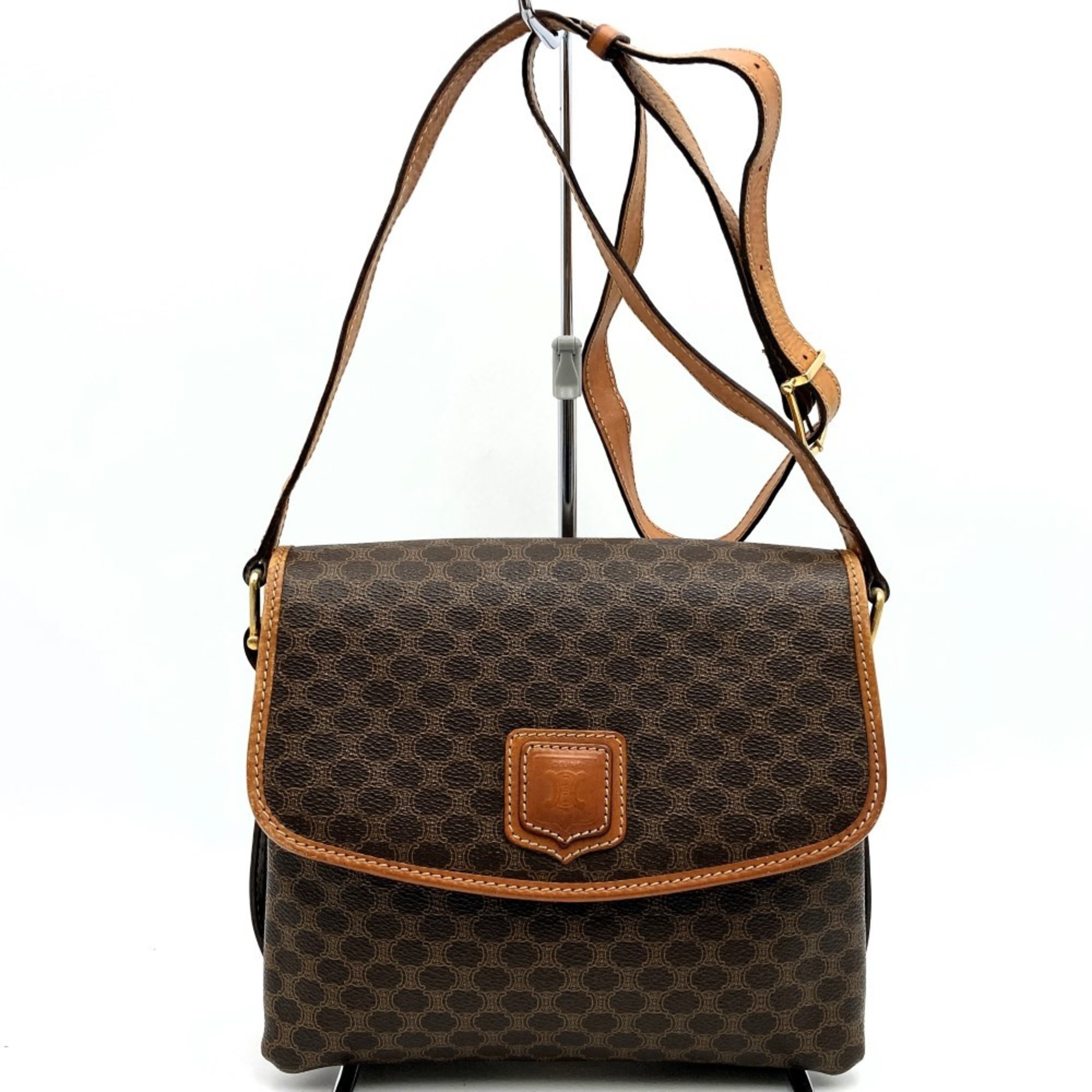 CELINE Macadam Shoulder Bag Leather Brown Women's