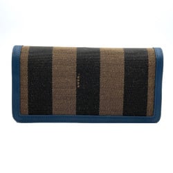 FENDI Long Wallet Pecan Pattern Canvas Leather Brown Blue 8M0298 Men's Women's