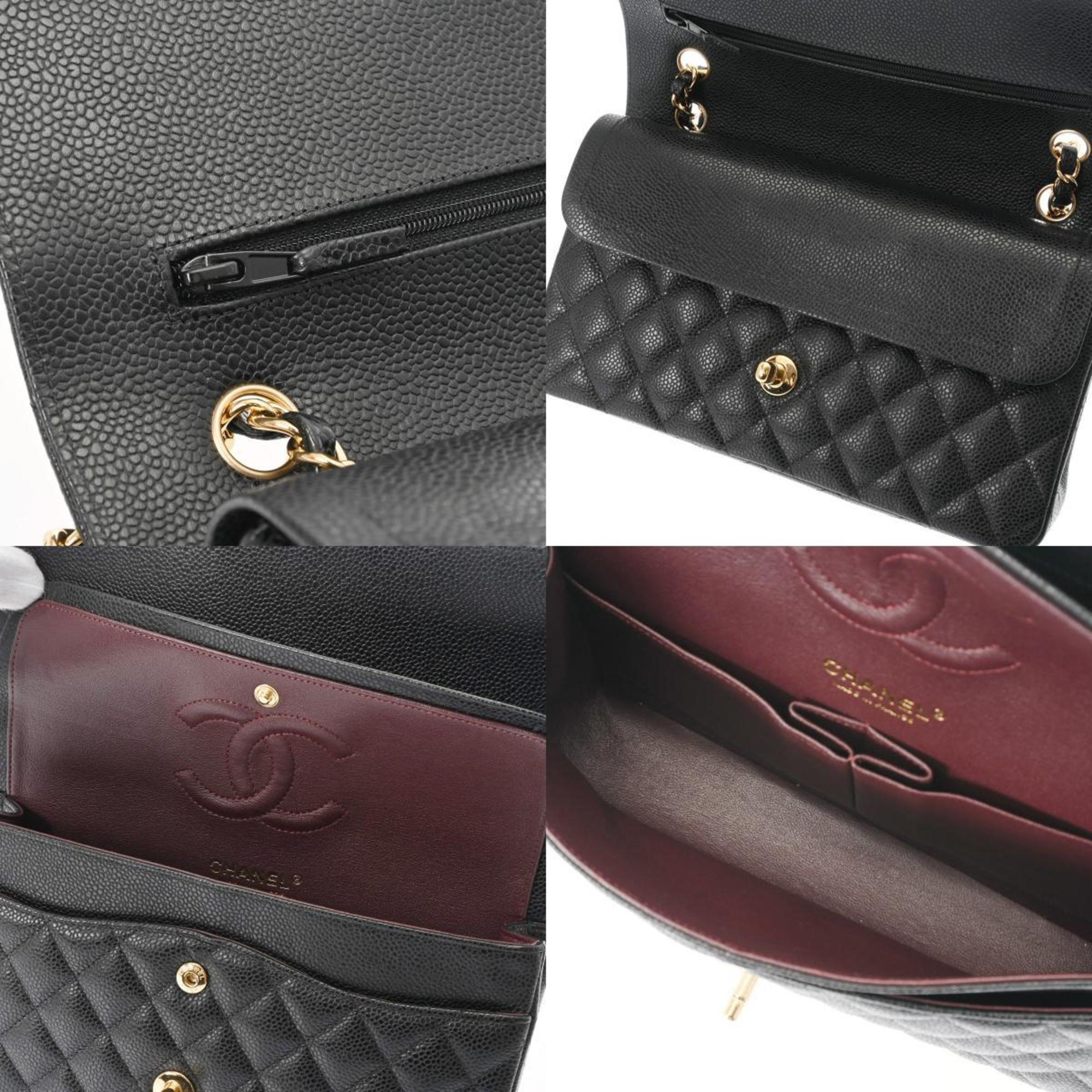 CHANEL Chanel Matelasse Chain Shoulder Double Flap 25cm Black A01112 Women's Caviar Skin Bag