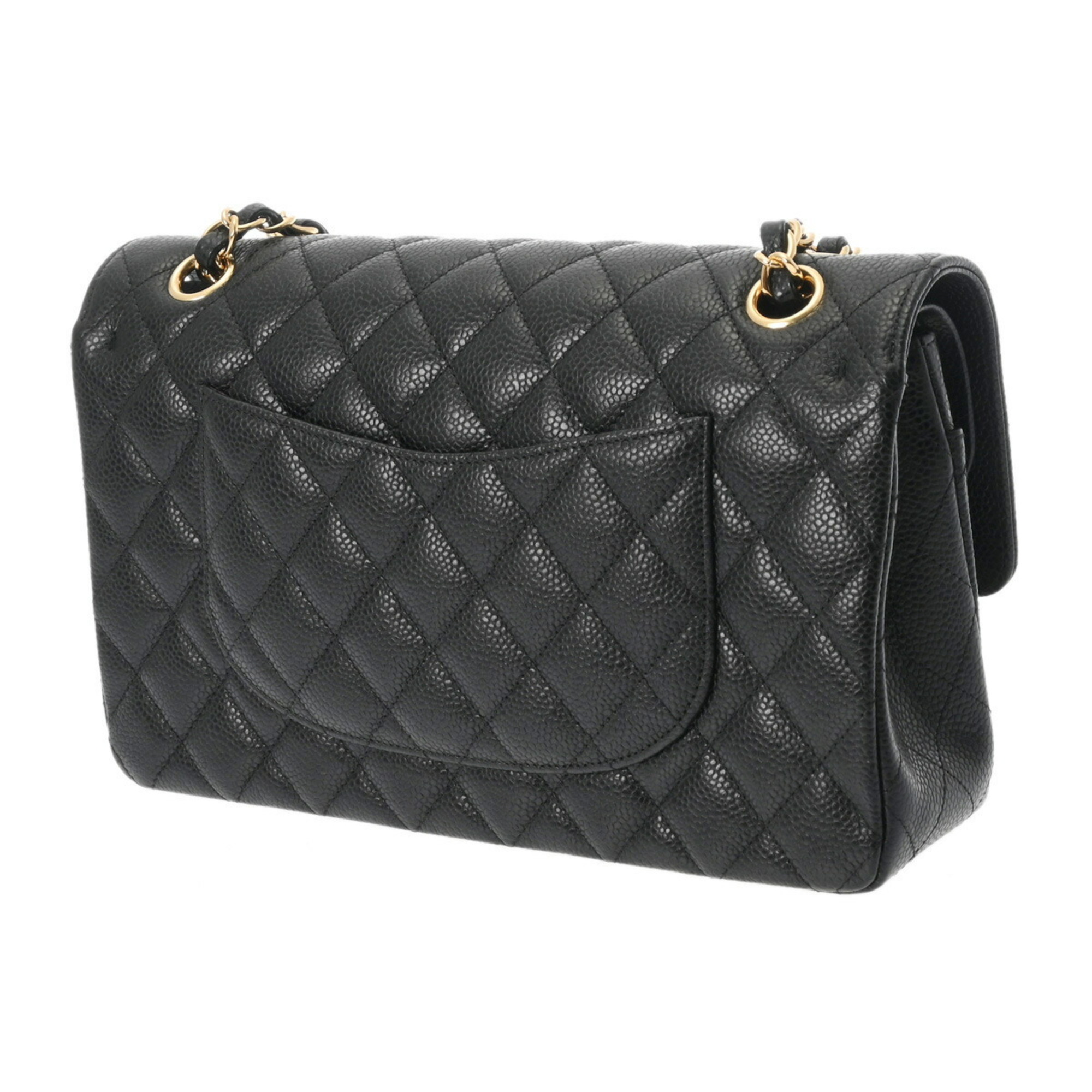 CHANEL Chanel Matelasse Chain Shoulder Double Flap 25cm Black A01112 Women's Caviar Skin Bag